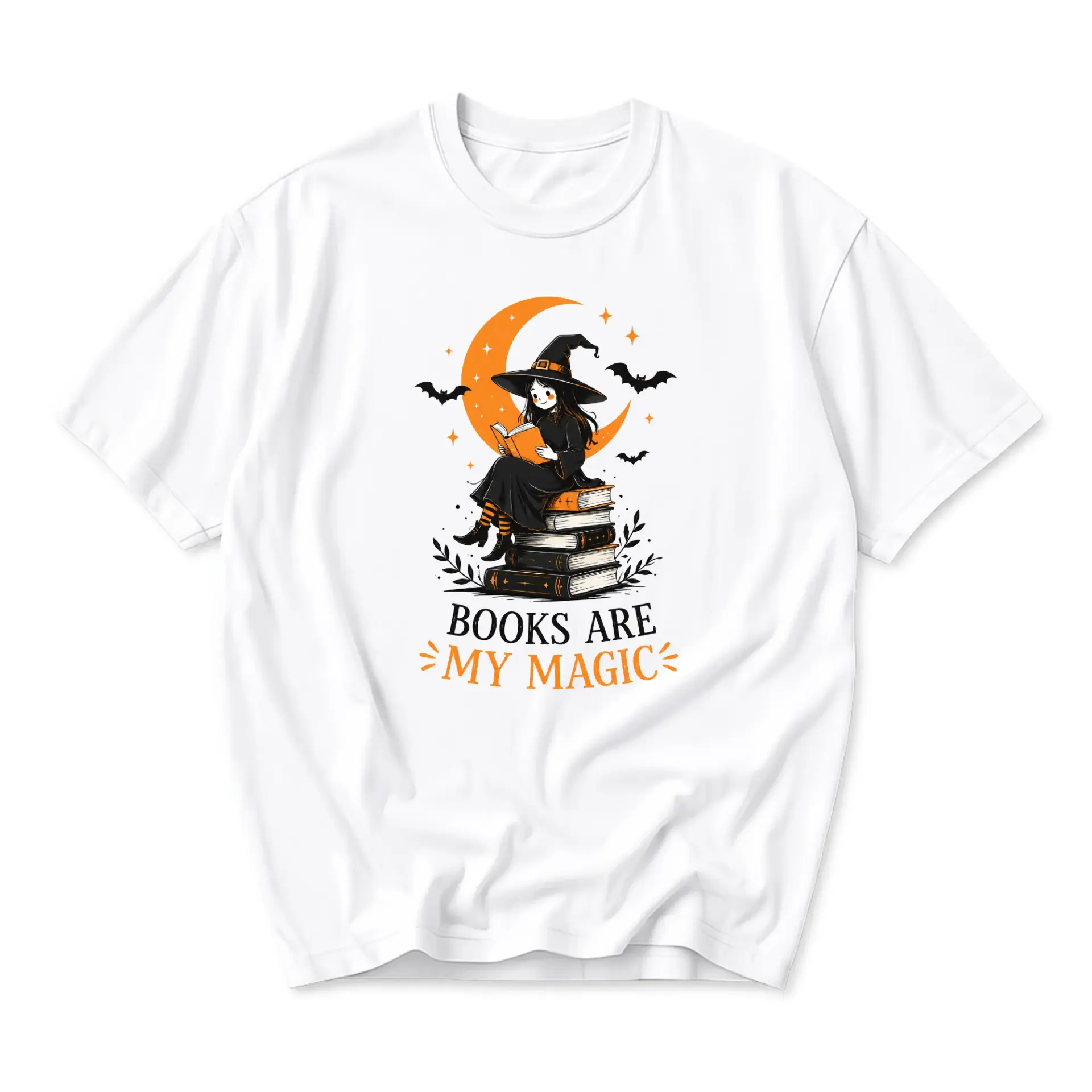 Graphic Tee Books Are My Magic Witch Illustration Unisex Crew Neck Short Sleeve Cotton Casual Everyday Apparel