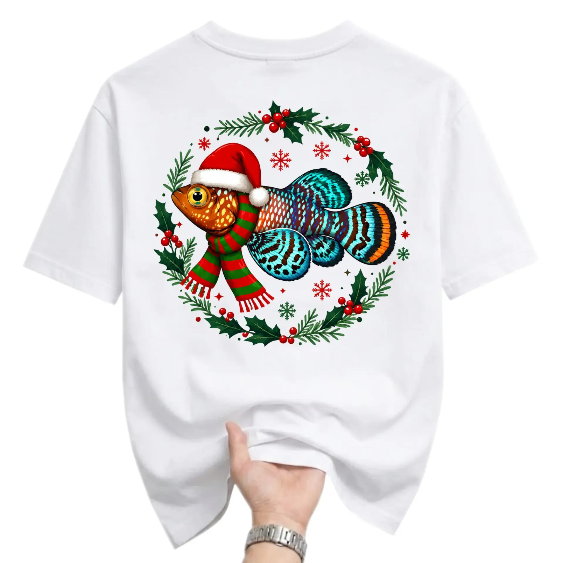 Funny Shirt Christmas Tropical Fish Graphic Tee Festive Holiday Underwater