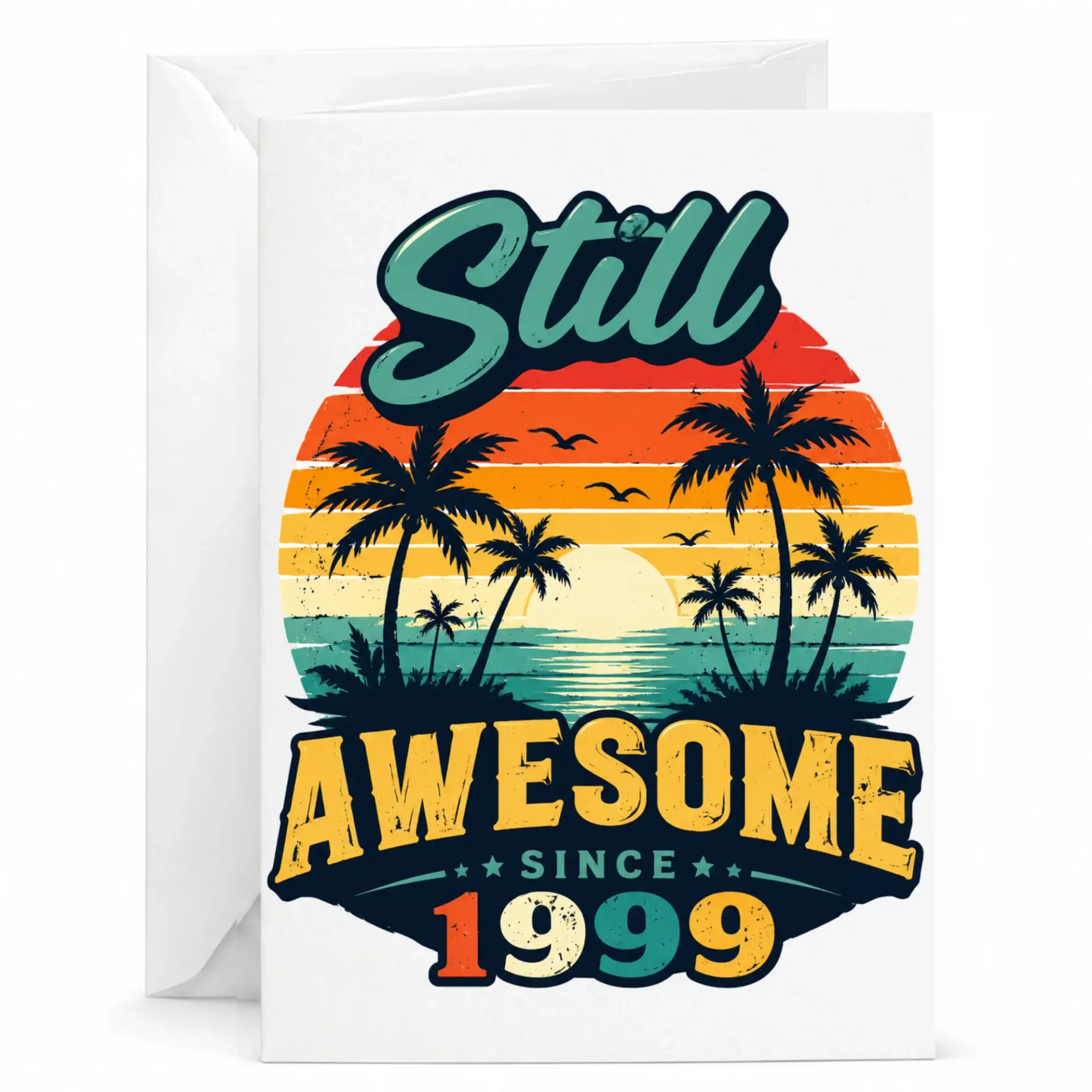 Birthday Card Still Awesome Since 1999 Vintage Tropical Sunset Retro Graphic Greeting Card for Special Milestone