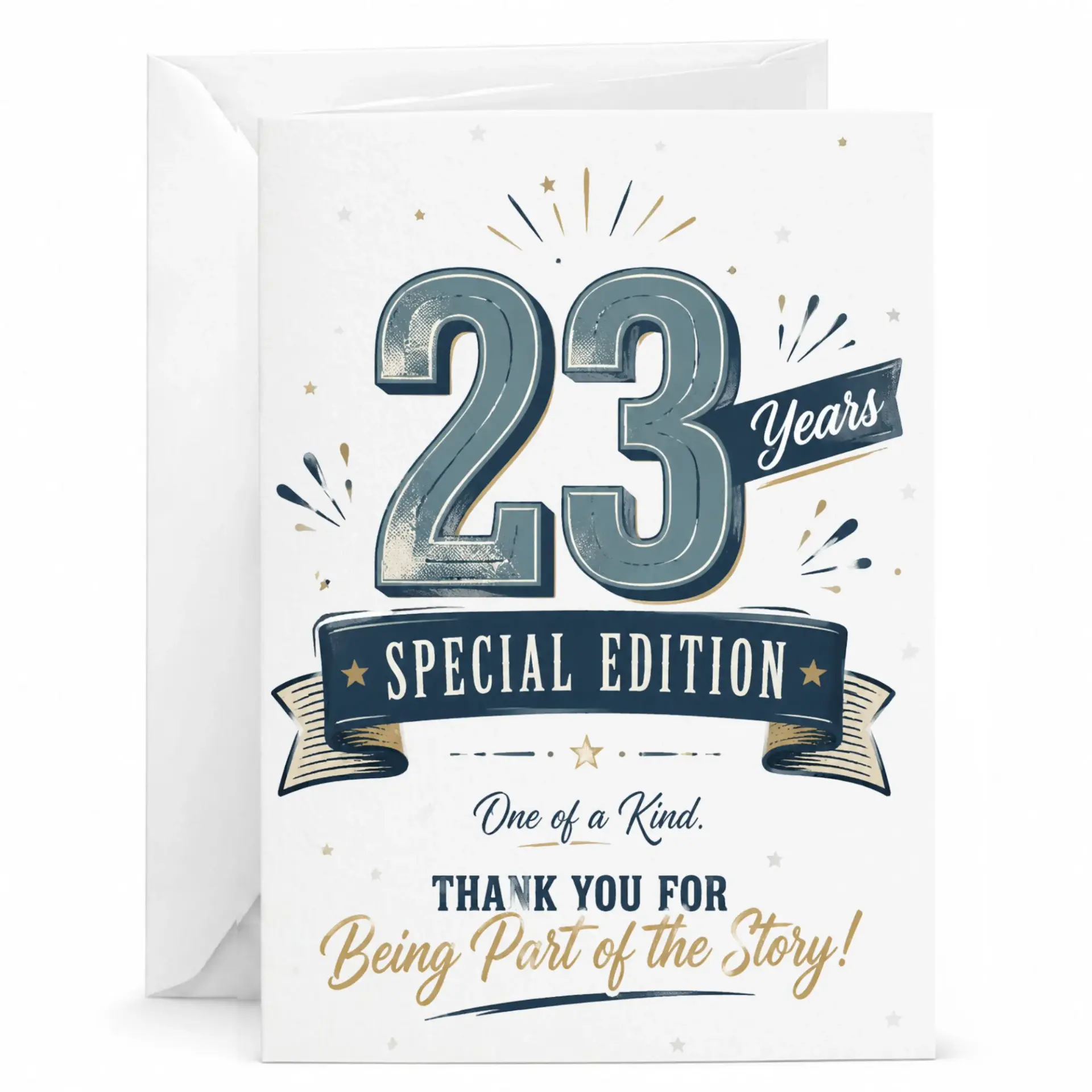 Thank You Card for 23rd Anniversary or Birthday Celebration Special Edition One of a Kind Milestone Greeting Card