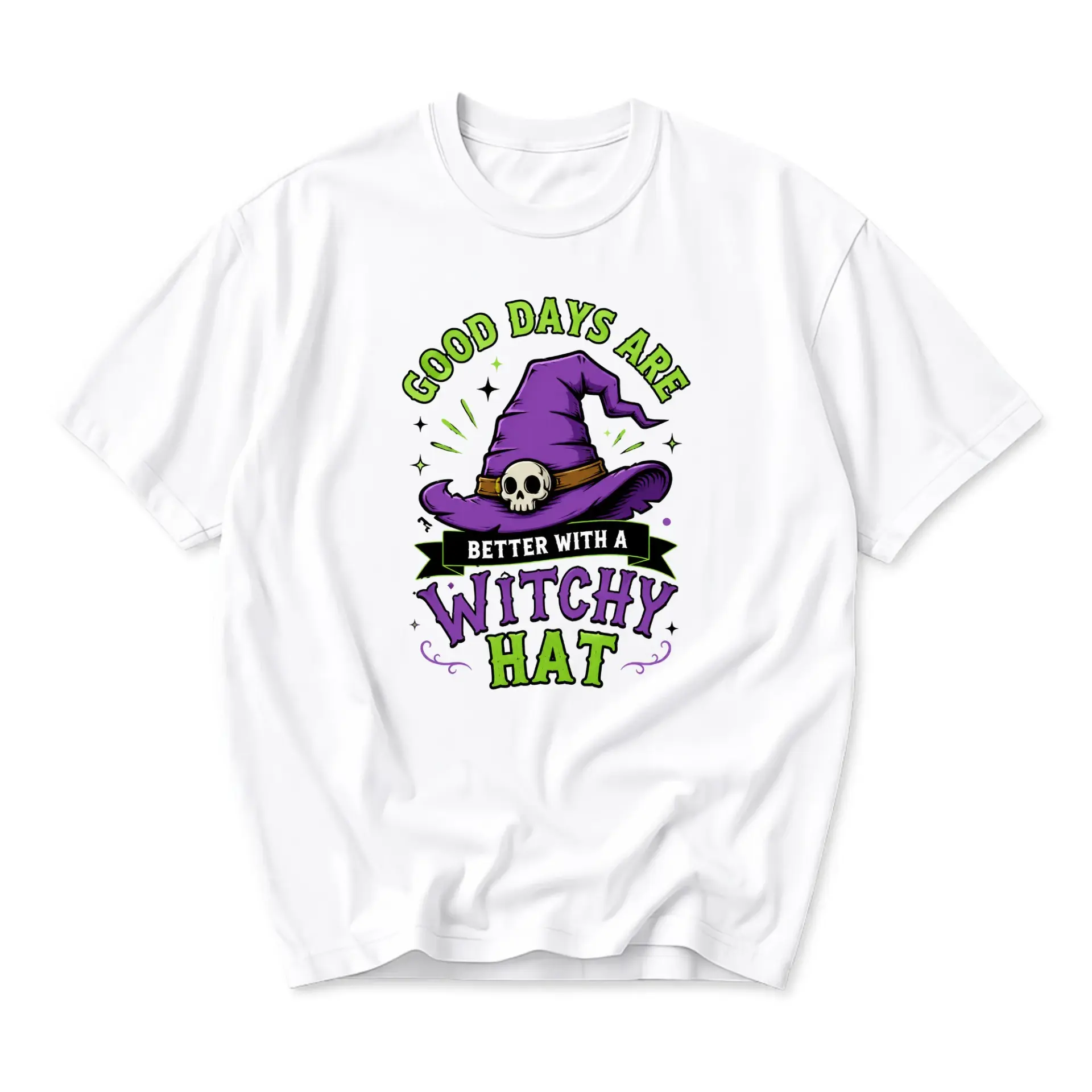 Graphic Tee Good Days Are Better with a Witchy Hat Unisex Cotton Casual Short Sleeve Crew Neck Top Funny Holiday Shirt