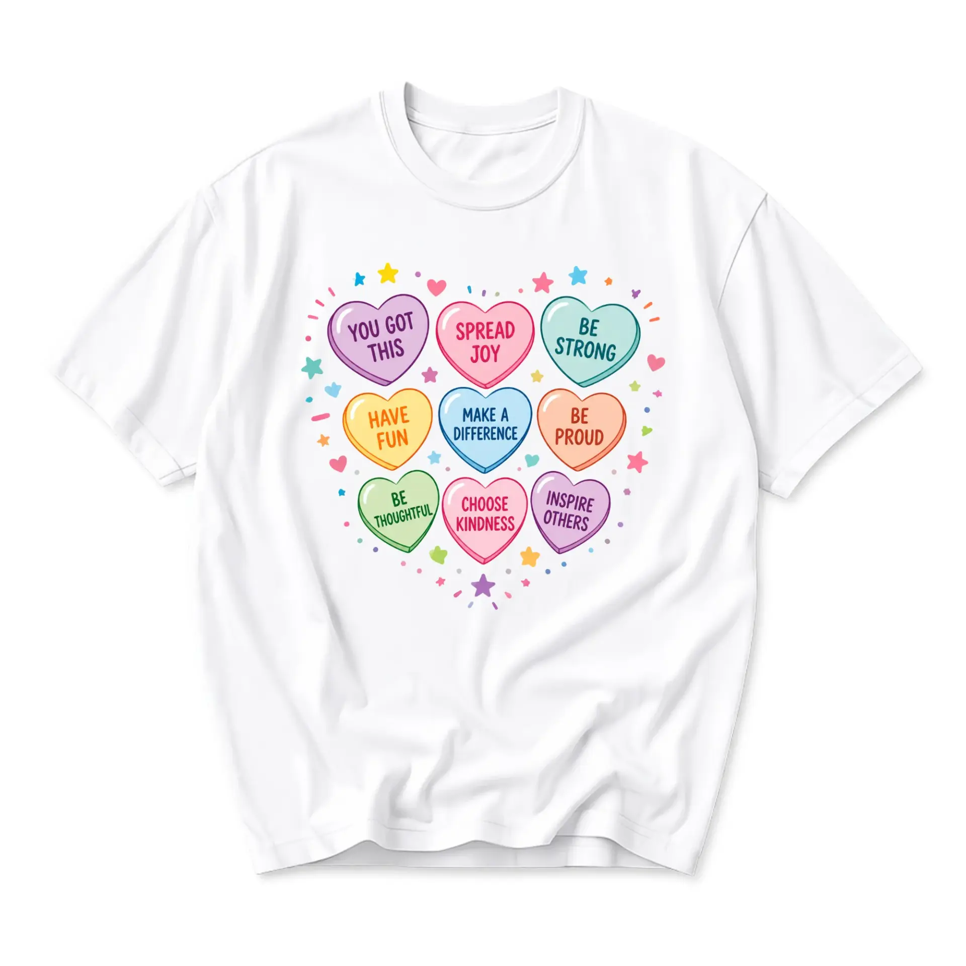 Graphic Tee Unisex Heart Candy Positive Message Shirt Soft Breathable Cotton Blend Crew Neck Everyday Casual Top