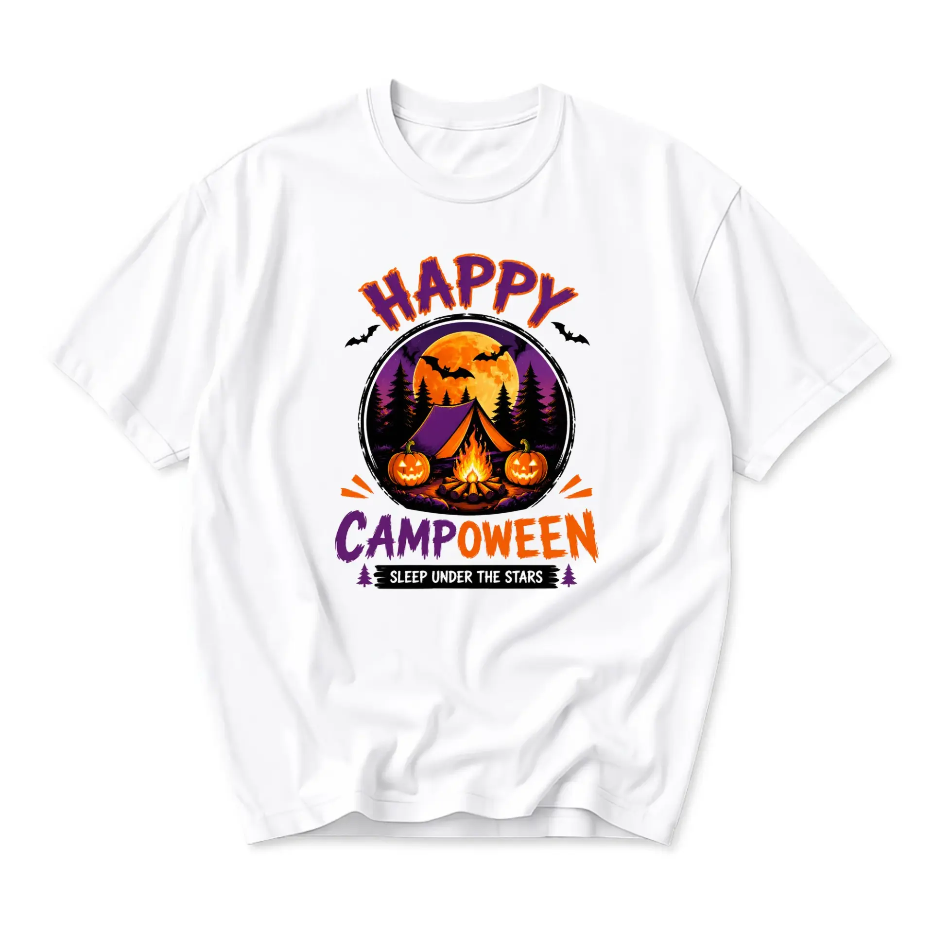 T-shirt Happy Campoween Graphic Tee Unisex Crew Neck Seasonal Fall Camping Apparel for Outdoor Enthusiasts and Nature Lovers
