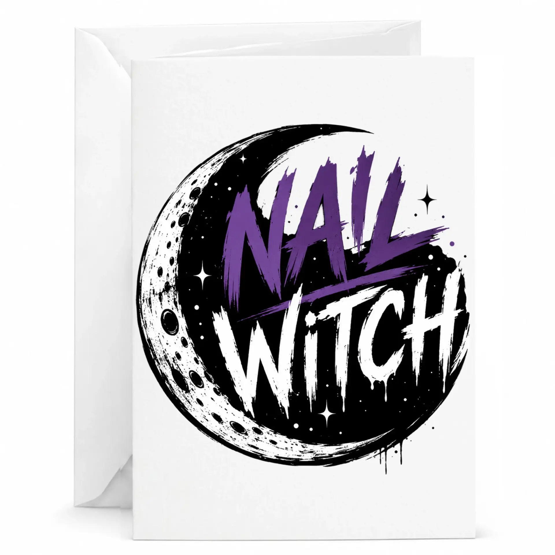 Funny Nail Witch Greeting Card with Envelope Mystical Moon Design for Beauty Professionals 5x7 Inches