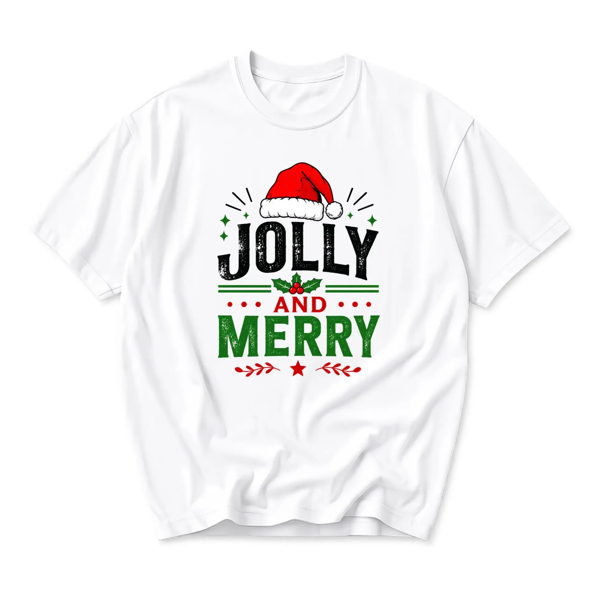 Funny Shirt Jolly and Merry Graphic Tee Holiday Christmas Apparel Festive