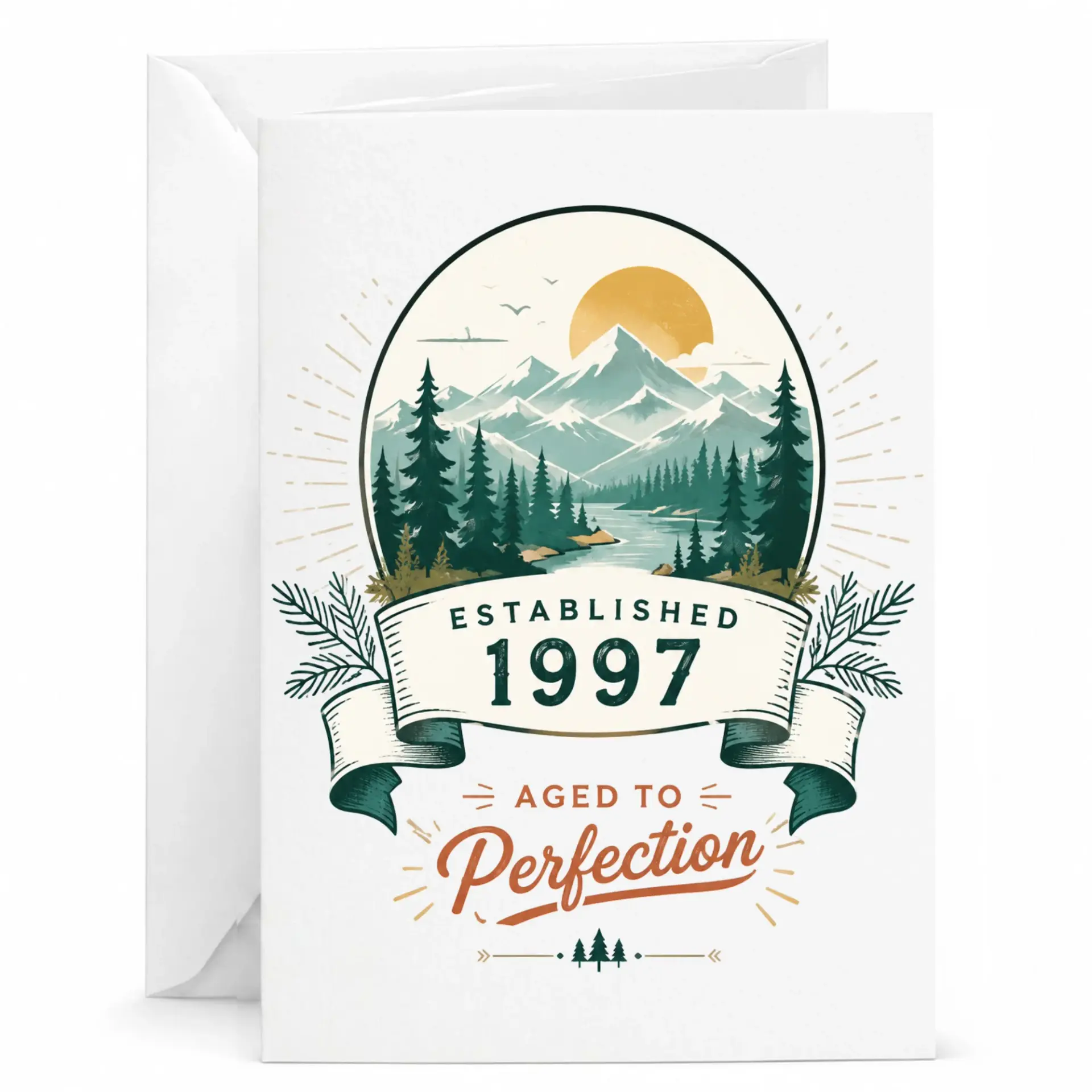 Greeting Card Established 1997 Aged to Perfection Nature Mountain Themed Birthday Anniversary Celebration Keepsake