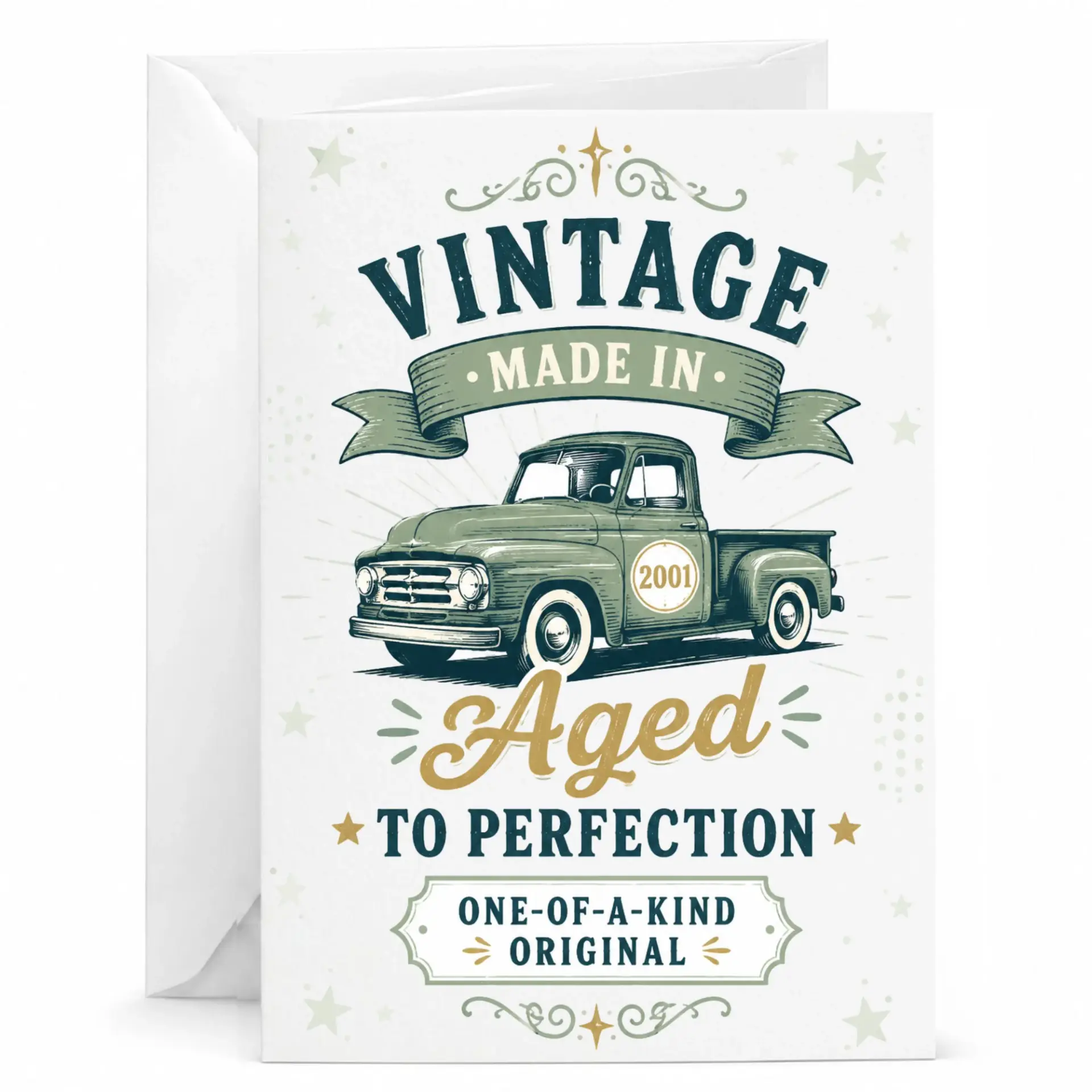 Birthday Greeting Card Vintage Truck Aged to Perfection 2001 Anniversary Card for Him Her Personalized Note Card 5x7
