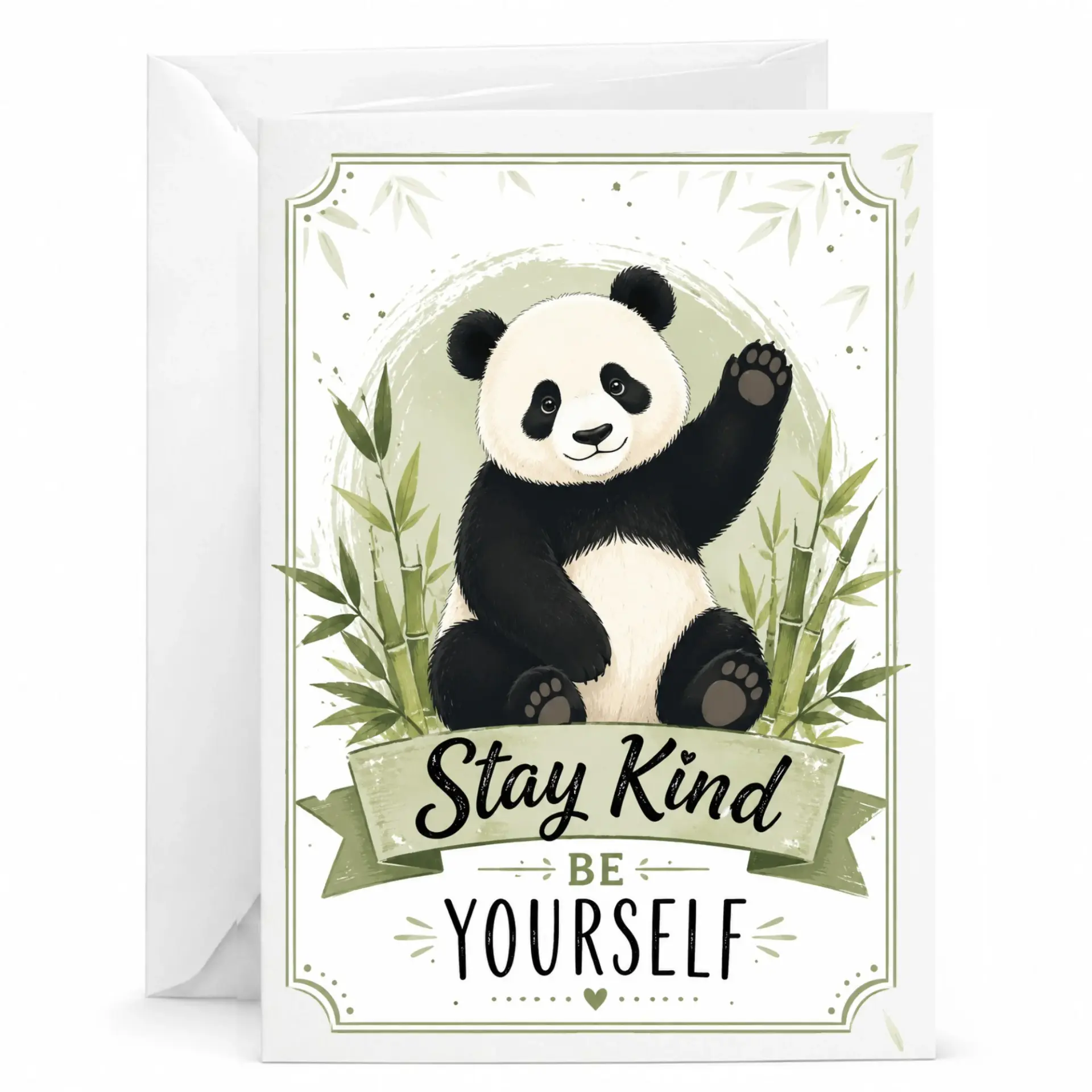Greeting Card Featuring Cute Panda Illustration with Inspirational for Friends Family and Loved Ones