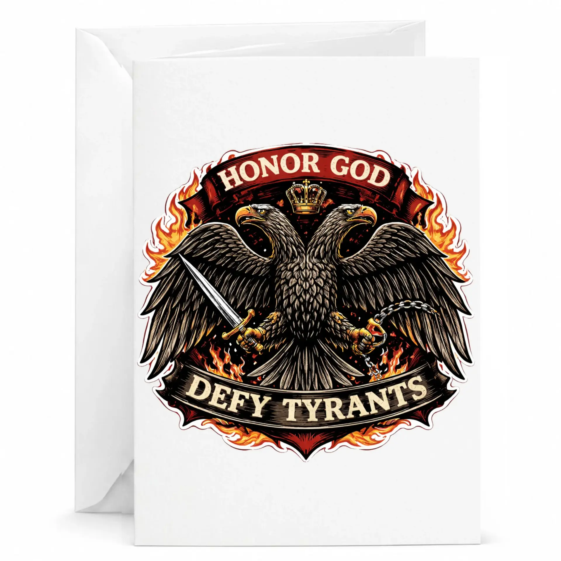 Greeting Card Honor God Defy Tyrants Patriotic Eagle Emblem Design Inspirational Message Professional Note Card