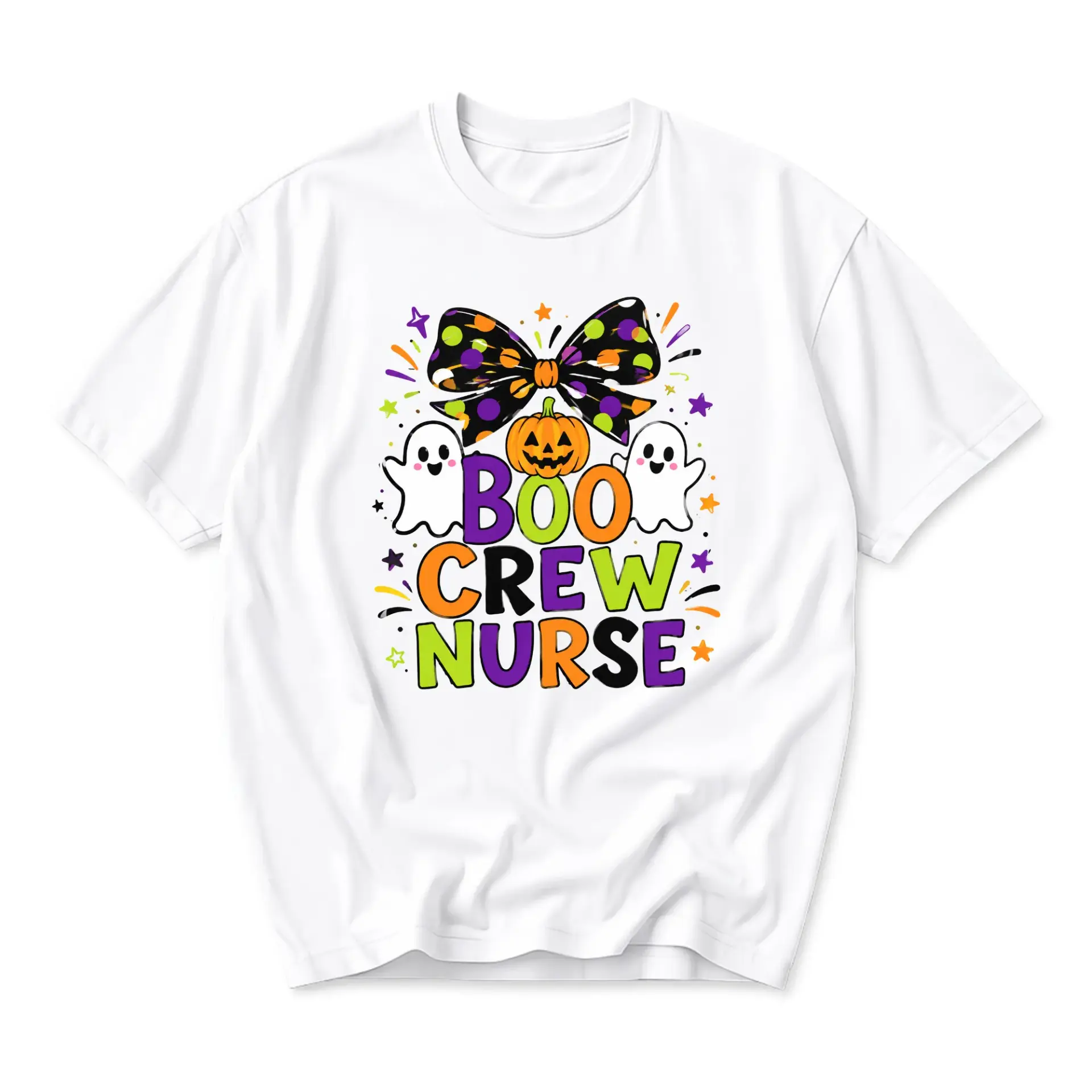 Funny Shirt Boo Crew Nurse Halloween Graphic Tee Casual Unisex Crew Neck Holiday Outfit Spooky Fall Theme Top
