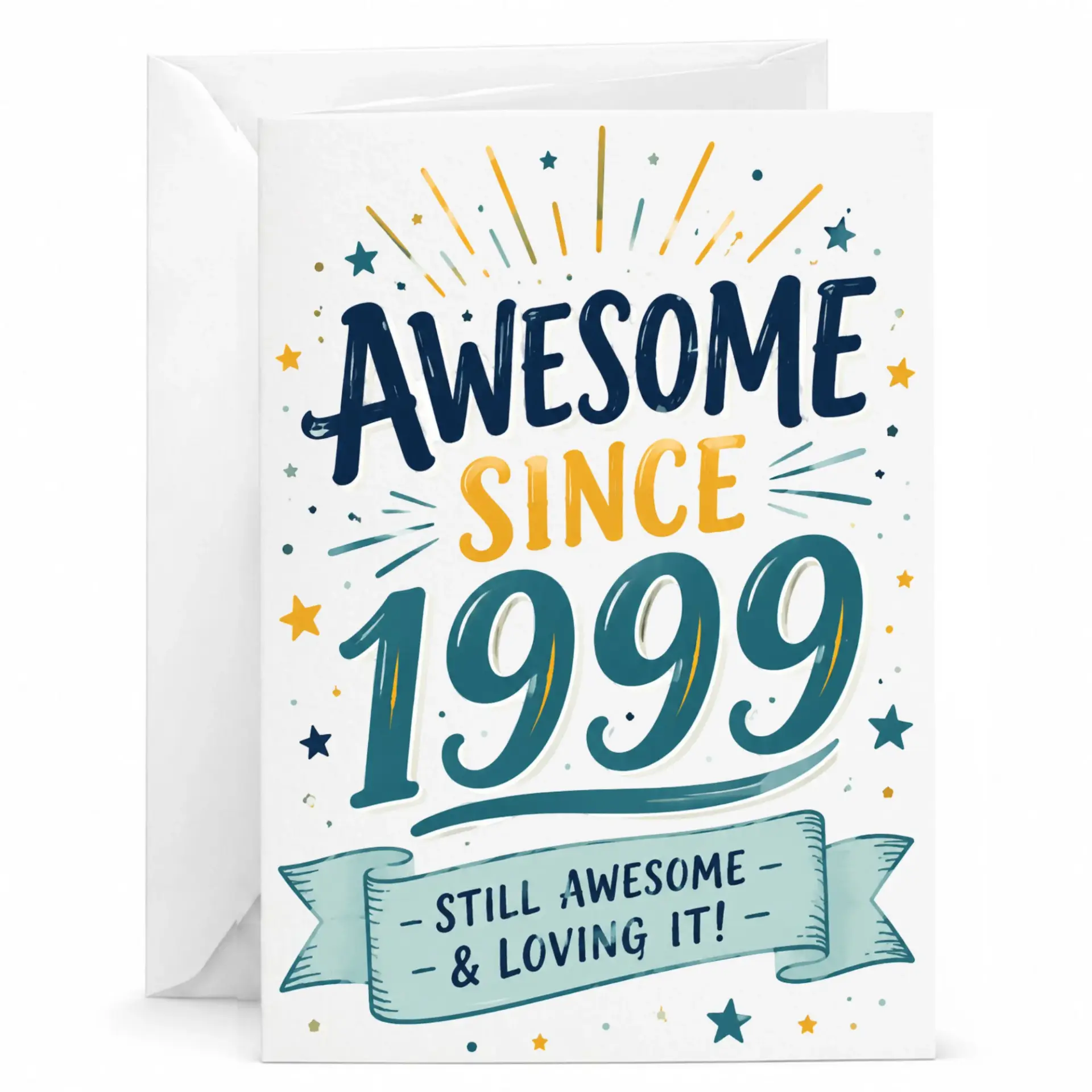 Birthday Card Awesome Since 1999 Greeting Card, Vintage Inspired Milestone Celebration Keepsake with White Envelope