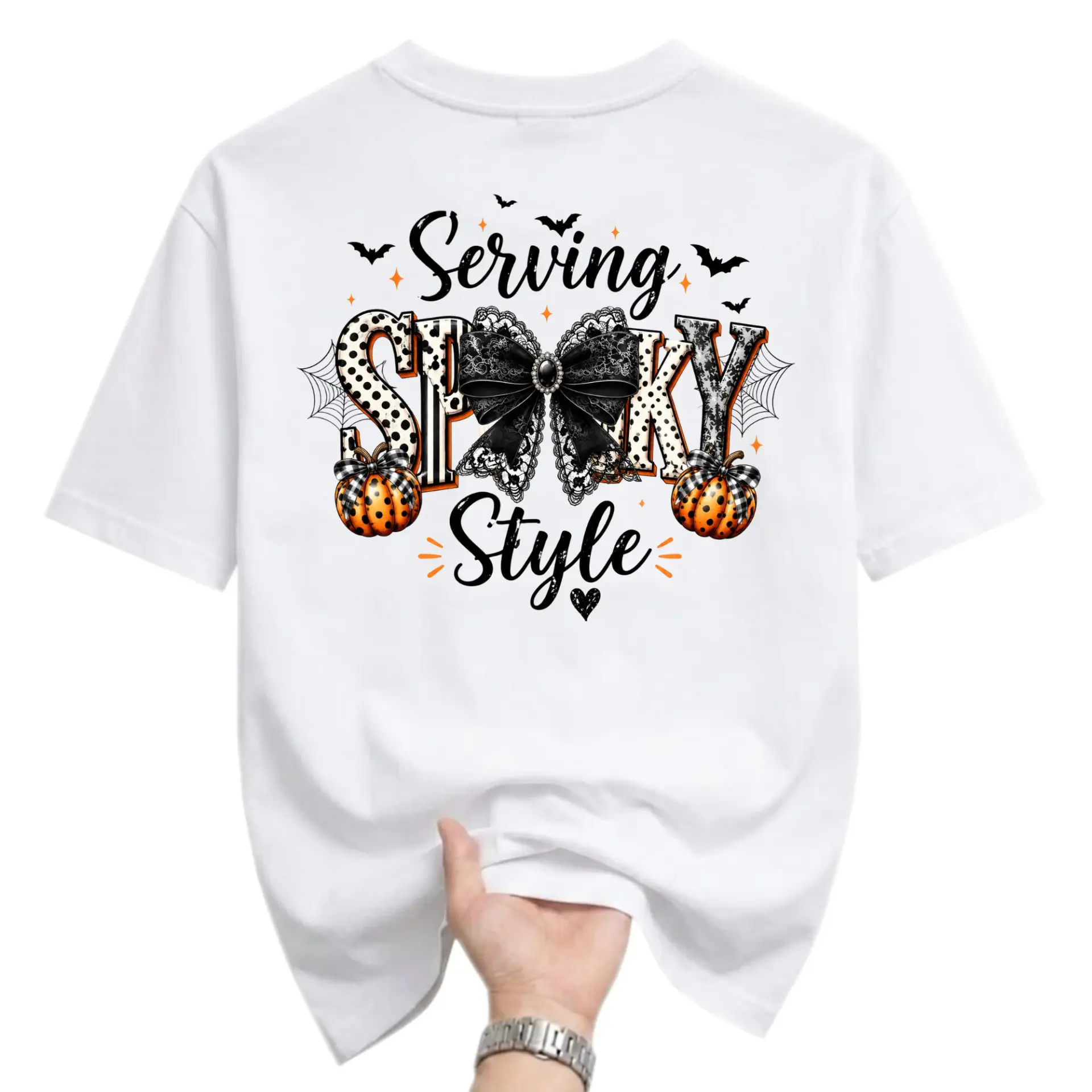 T-shirt Serving Spooky Style Graphic Tee Halloween Fashion Fall Holiday Cotton Blend Unisex Crew Neck Top