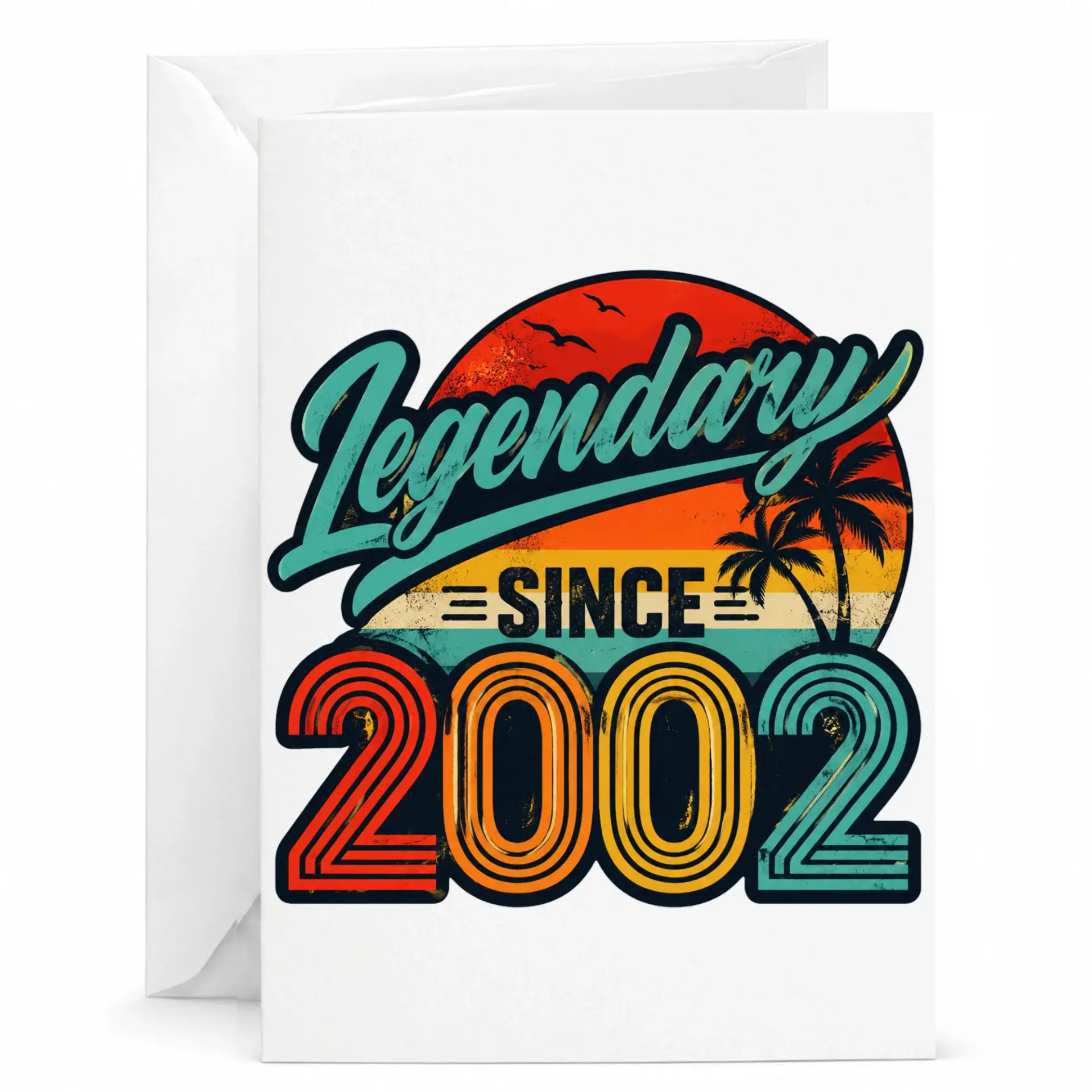 Birthday Card Legendary Since 2002 Retro Sunset Design Greeting Card for Milestone Celebrations and Birthdays