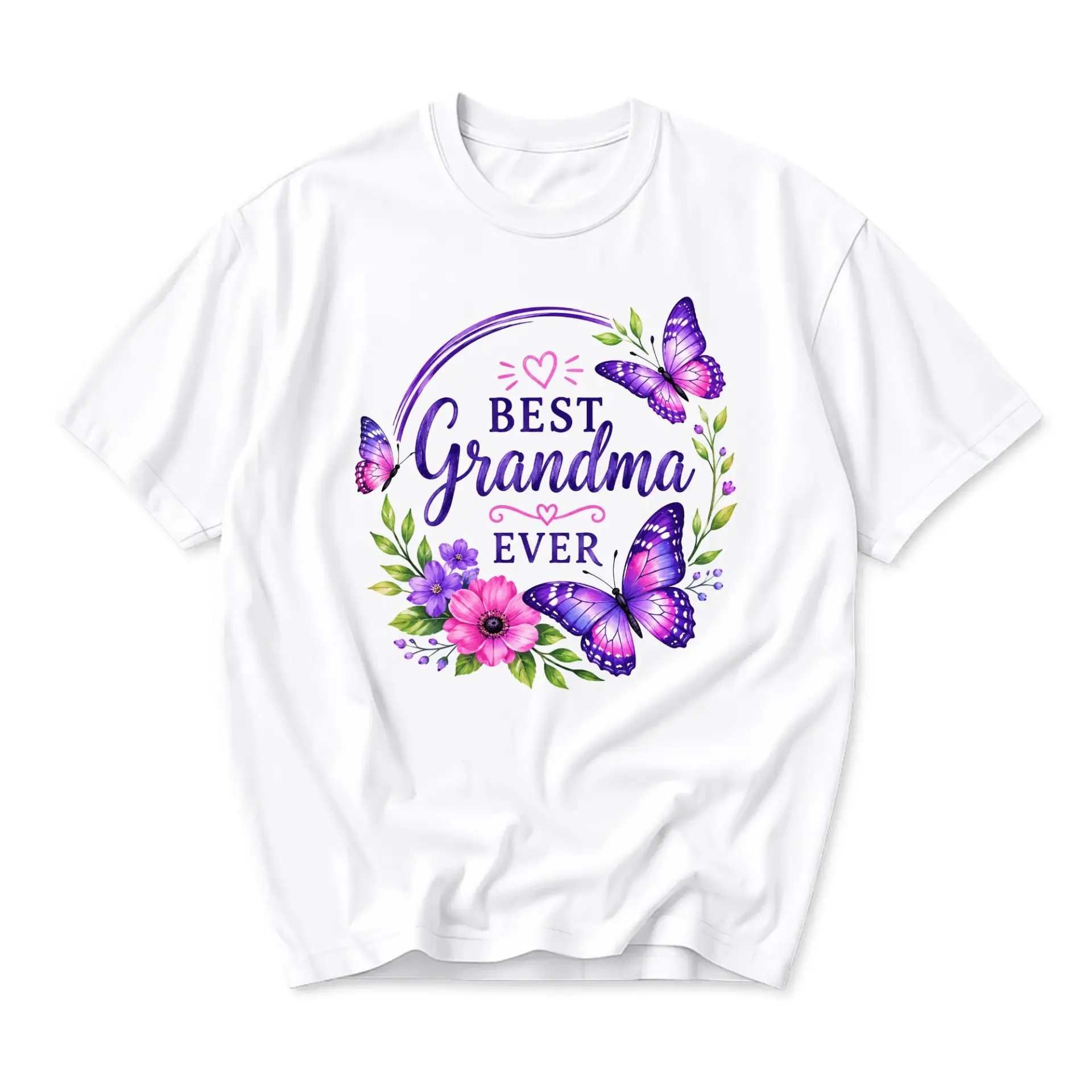 Graphic Tee Best Grandma Ever Floral Butterfly Print Unisex Crew Neck