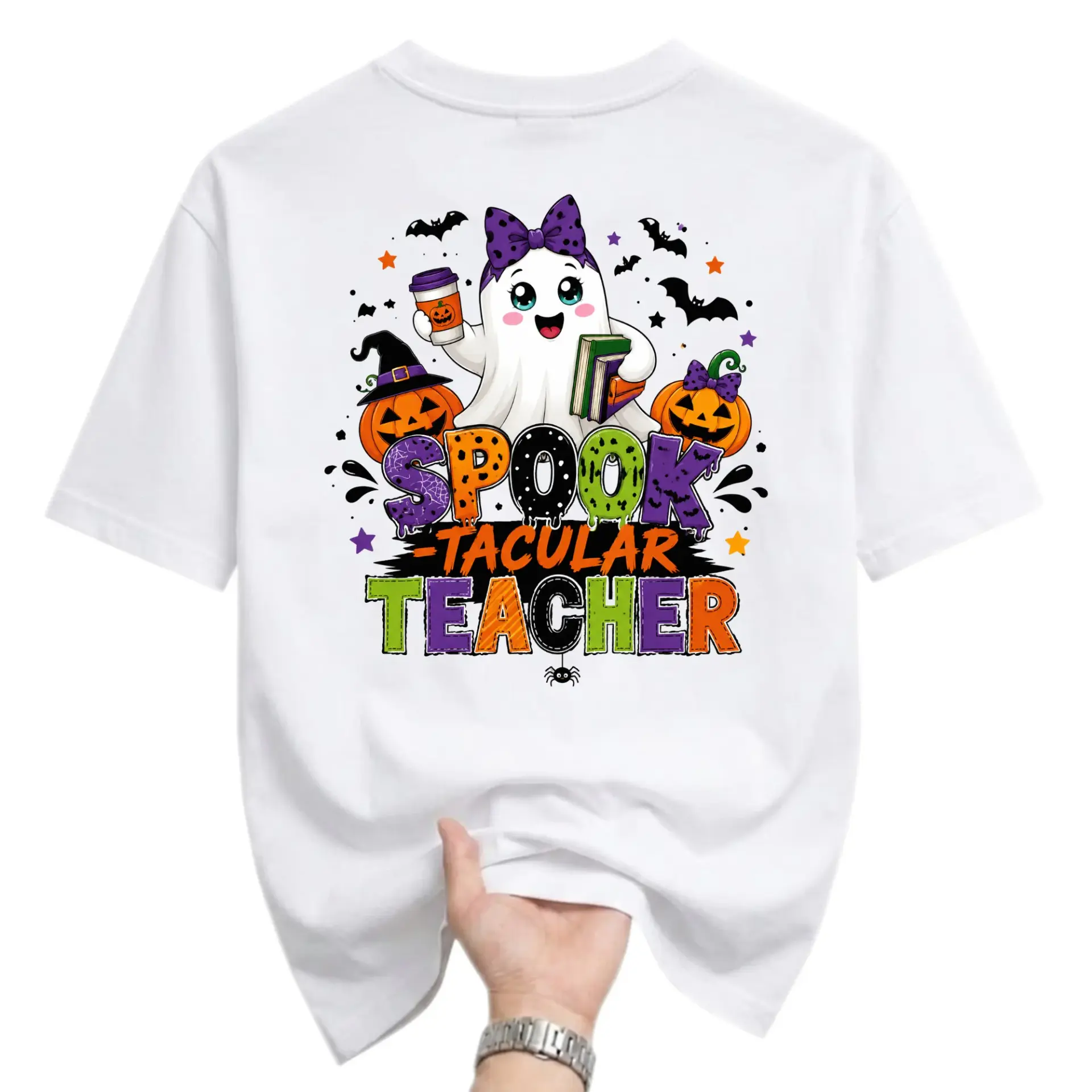 Graphic Tee Spooktacular Teacher Halloween Shirt for Educators Funny Fall Inspired Unisex Casual Crew Neck T-Shirt