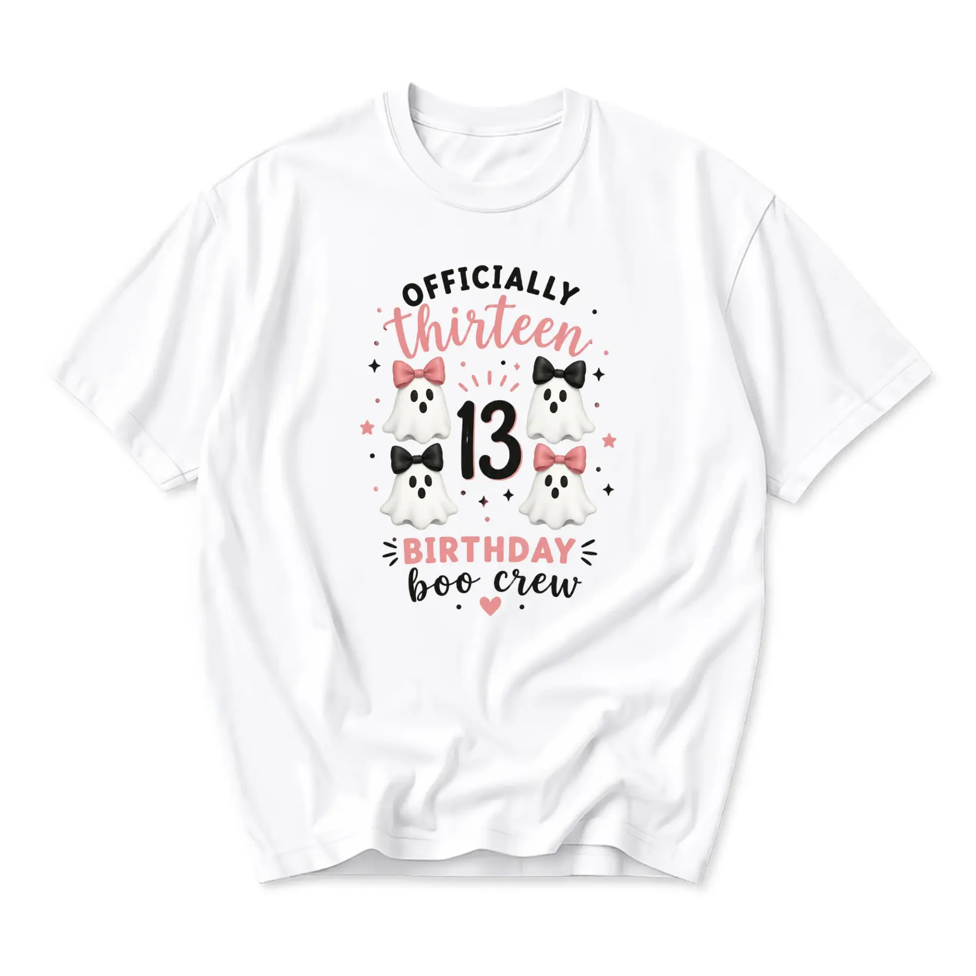 Funny Shirt Officially Thirteen Birthday Boo Crew Ghost Graphic Tee Casual Unisex Crew Neck Top for Celebration