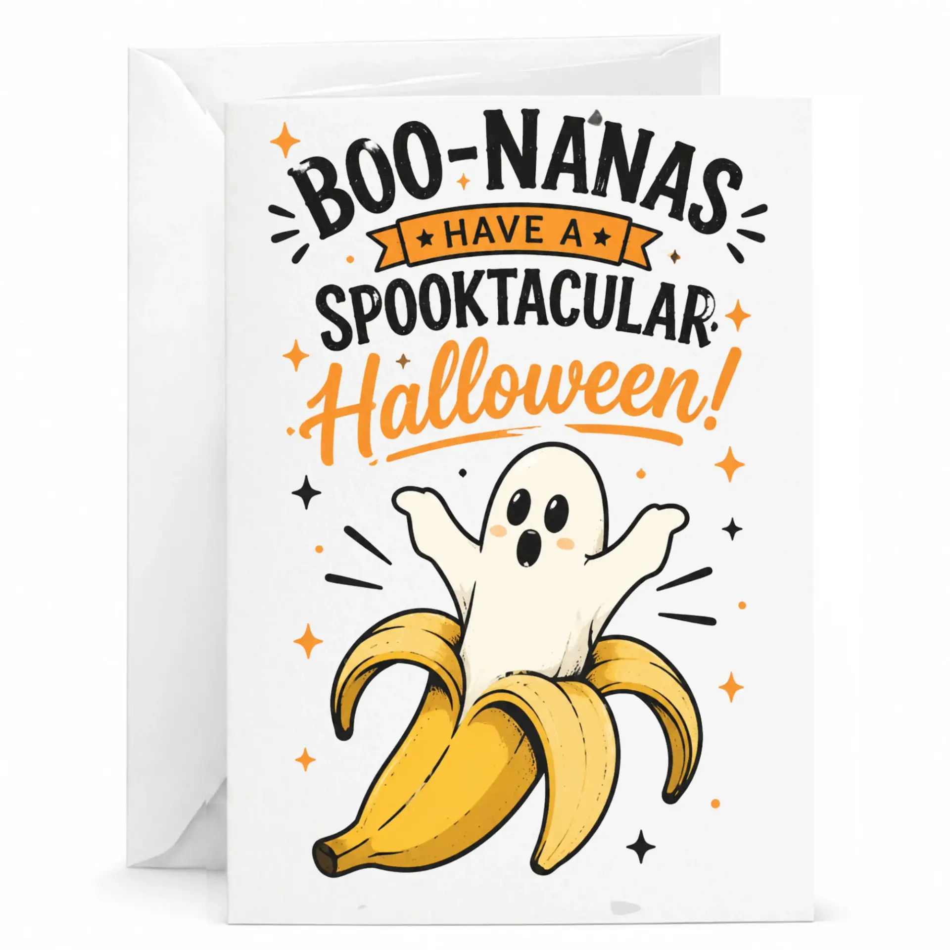 Funny Boo-Nanas Halloween Greeting Card Cute Banana Illustration for Fall Holiday Seasonal Wishes 5x7 Inches