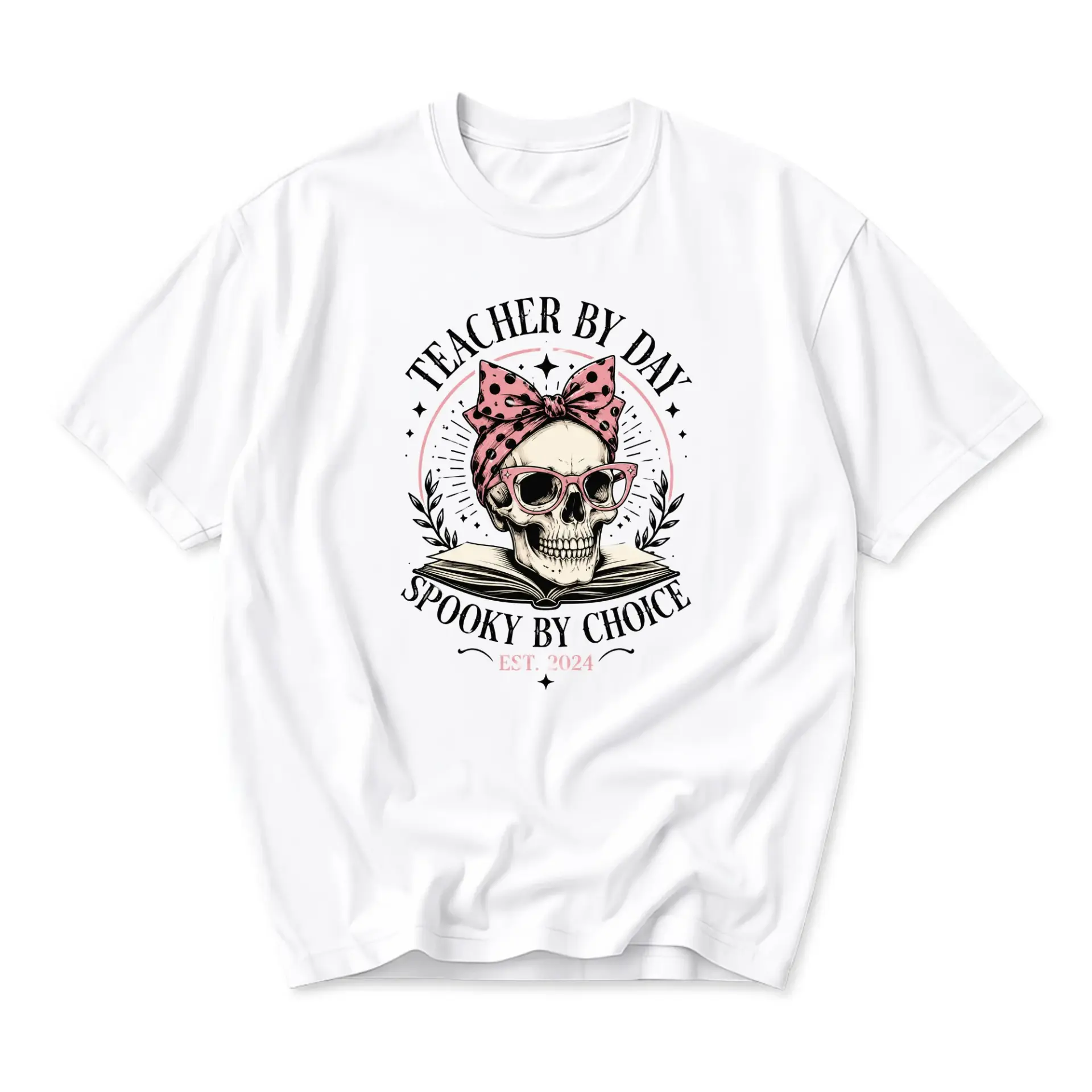 Graphic Tee Teacher by Day Spooky by Choice Skull Design Unisex Crew Neck Soft Cotton Casual Everyday Short Sleeve