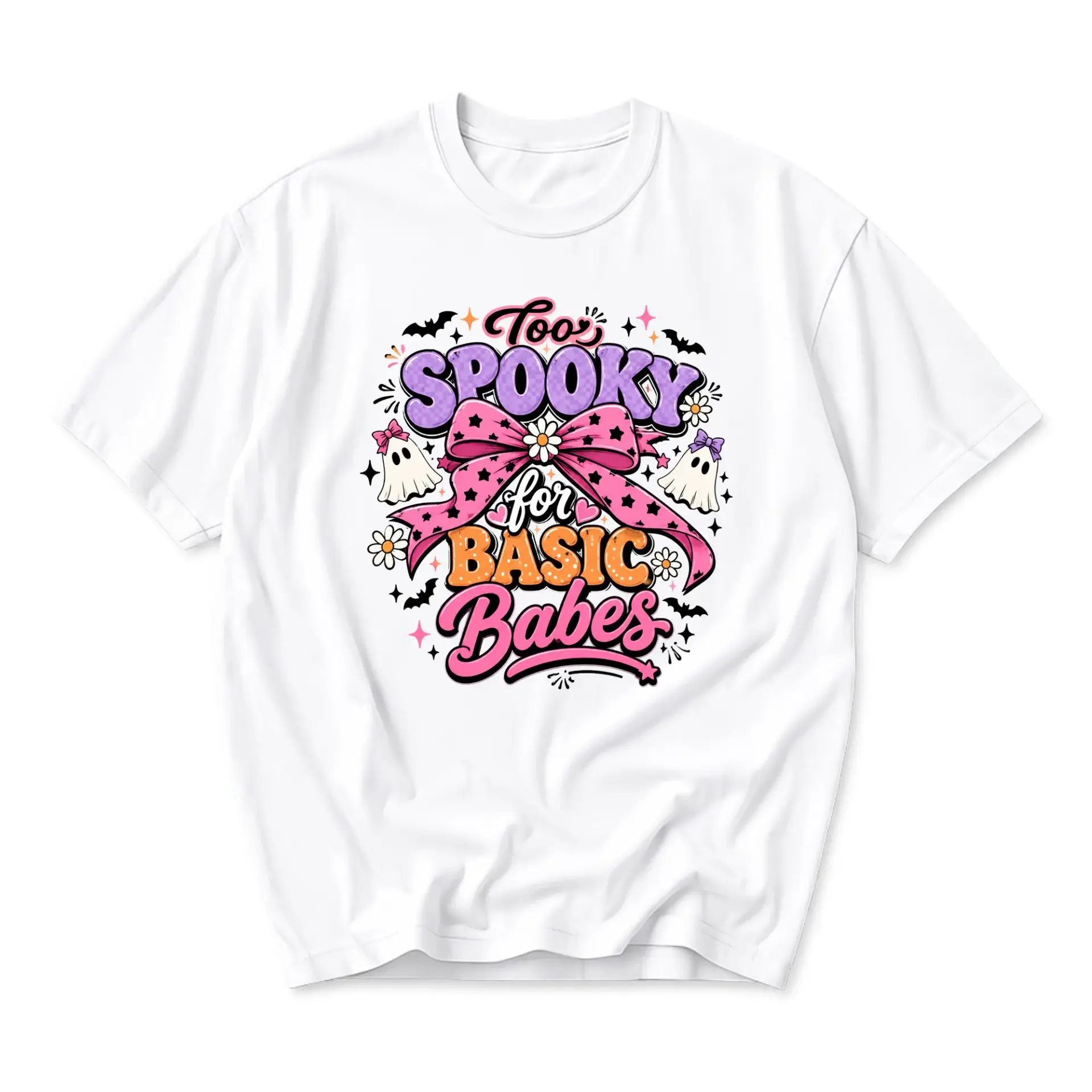 Graphic Tee Too Spooky for Basic Babes Unisex Crew Neck Shirt Casual Holiday Apparel for Seasonal Celebrations