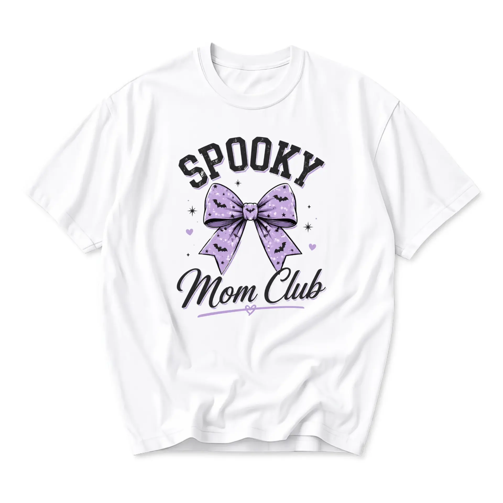 Graphic Tee Spooky Mom Club Purple Bow Print Unisex Casual Crew Neck T-Shirt for Everyday Style and Comfort
