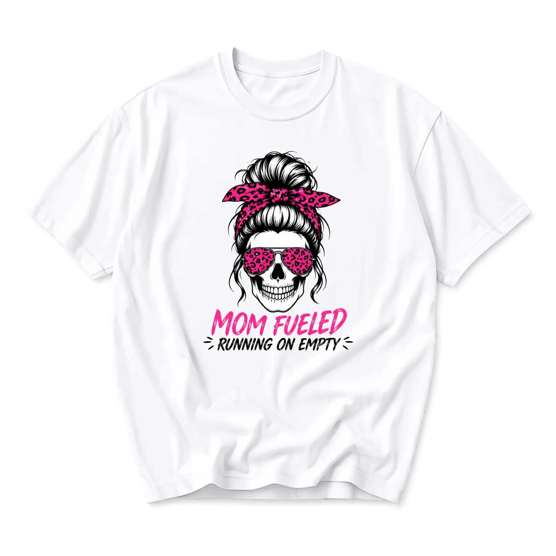 Funny Shirt Mom Fueled Running on Empty Graphic Tee Casual Unisex Crew Neck Top for Everyday Wear and Self Expression