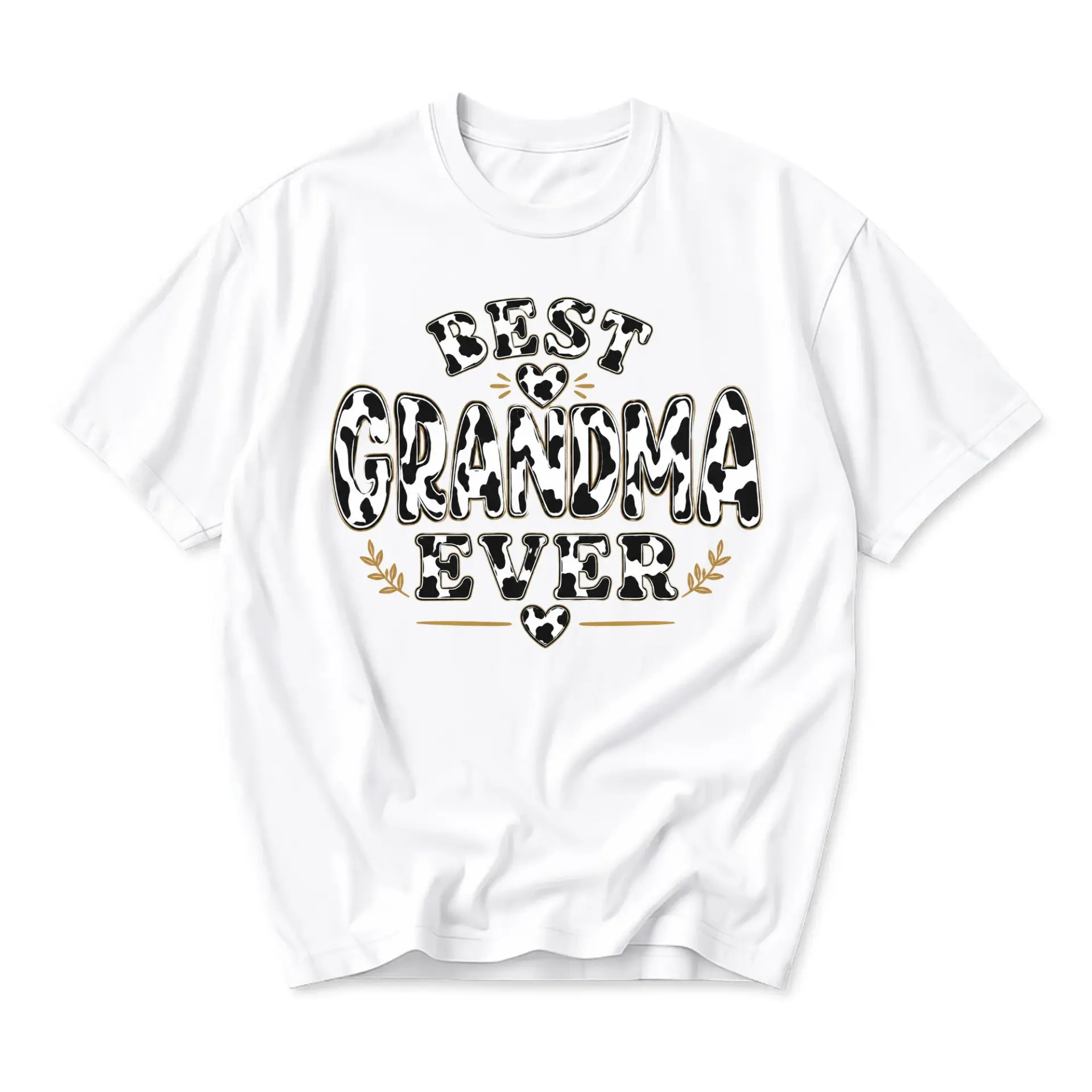 Graphic Tee Best Grandma Ever Cow Print Pattern Unisex Crew Neck Short