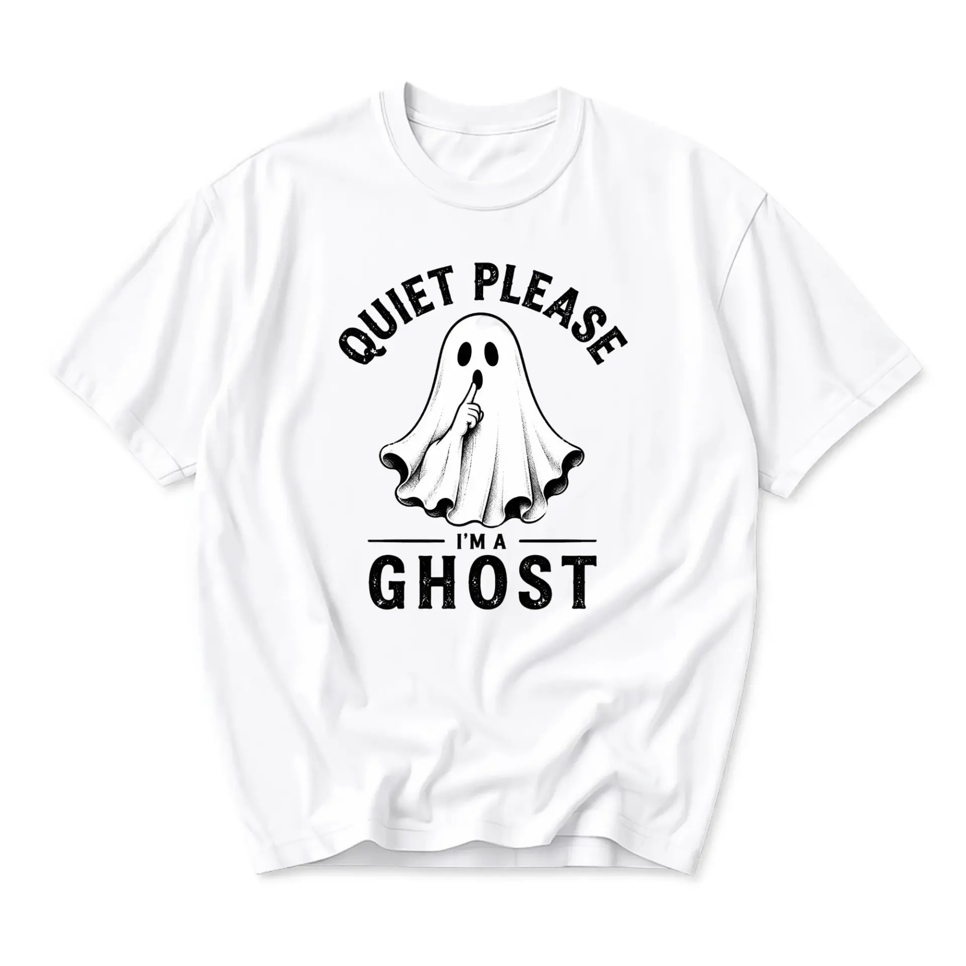 Funny Shirt Quiet Please I Am a Ghost Graphic Tee Humorous White Casual Cotton Crew Neck Short Sleeve Top for Adults