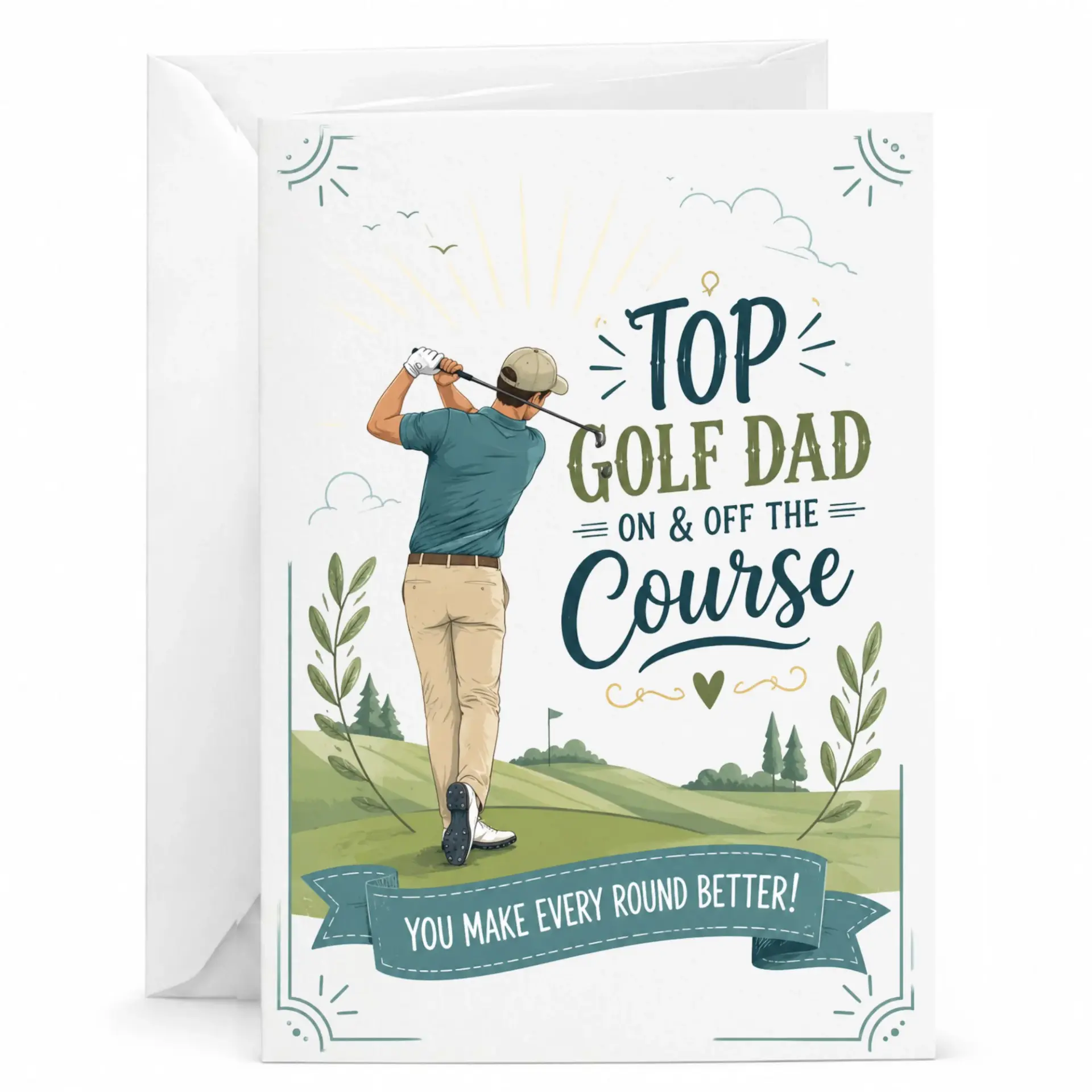 Funny Golf Dad Greeting Card Top on and Off the Course Themed for Father Figure Birthday