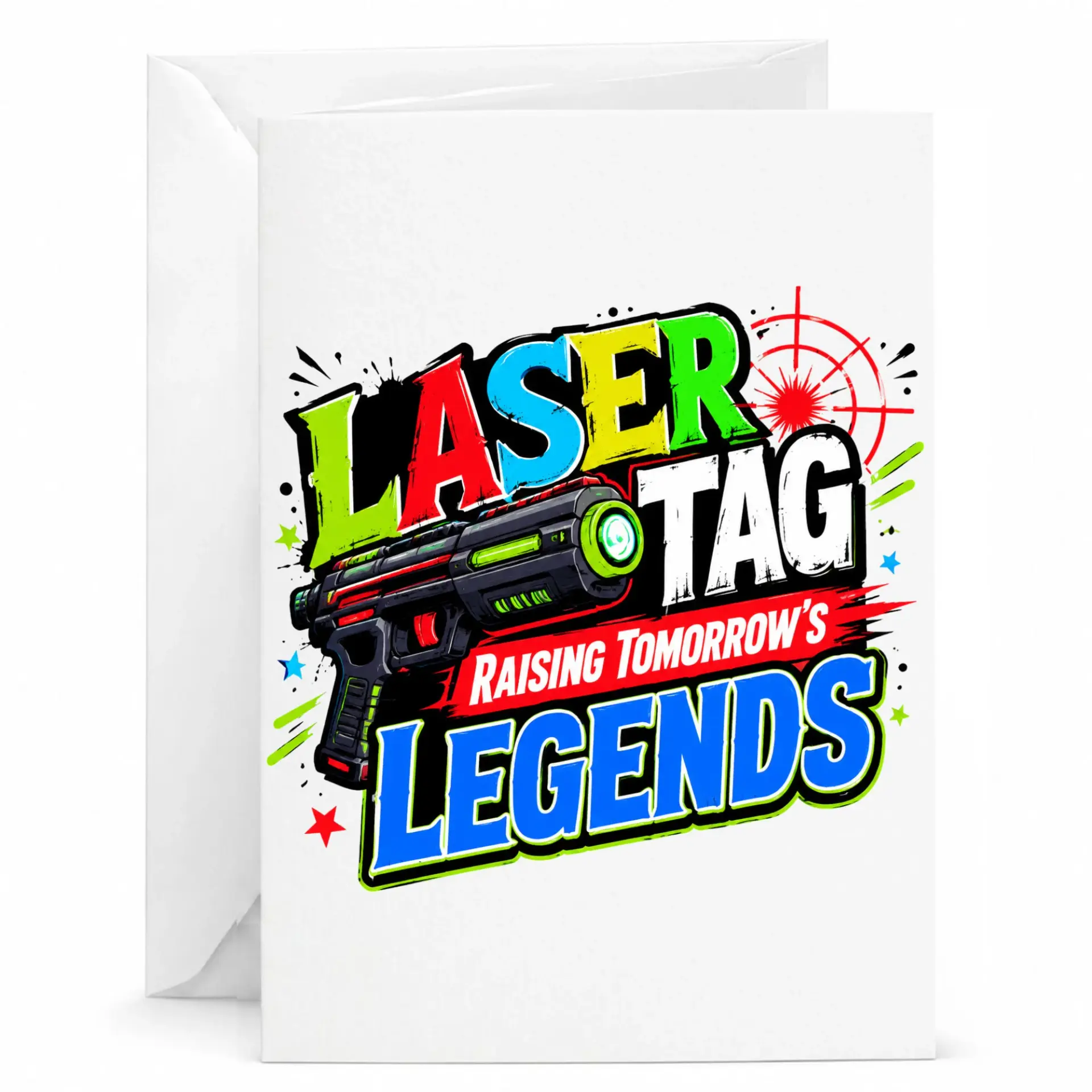 Funny Laser Tag Greeting Card Raising Tomorrow's Legends Design for Birthdays and Celebrations with Envelope