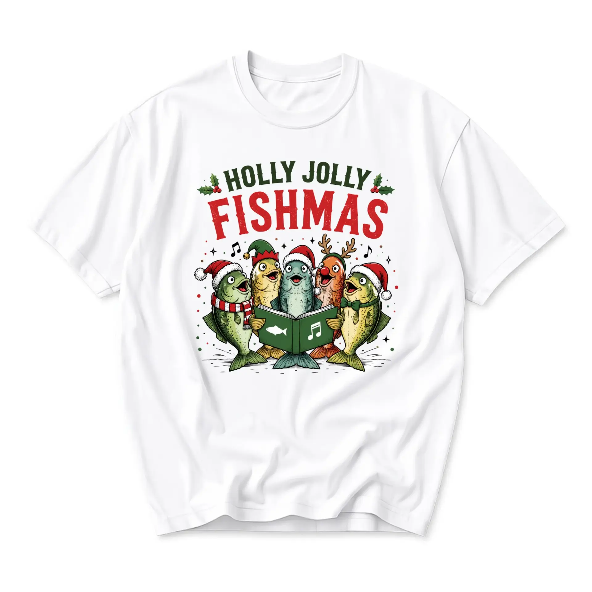 Funny Shirt Fishmas Graphic Tee Unisex Crew Neck Short Sleeve Casual Cotton