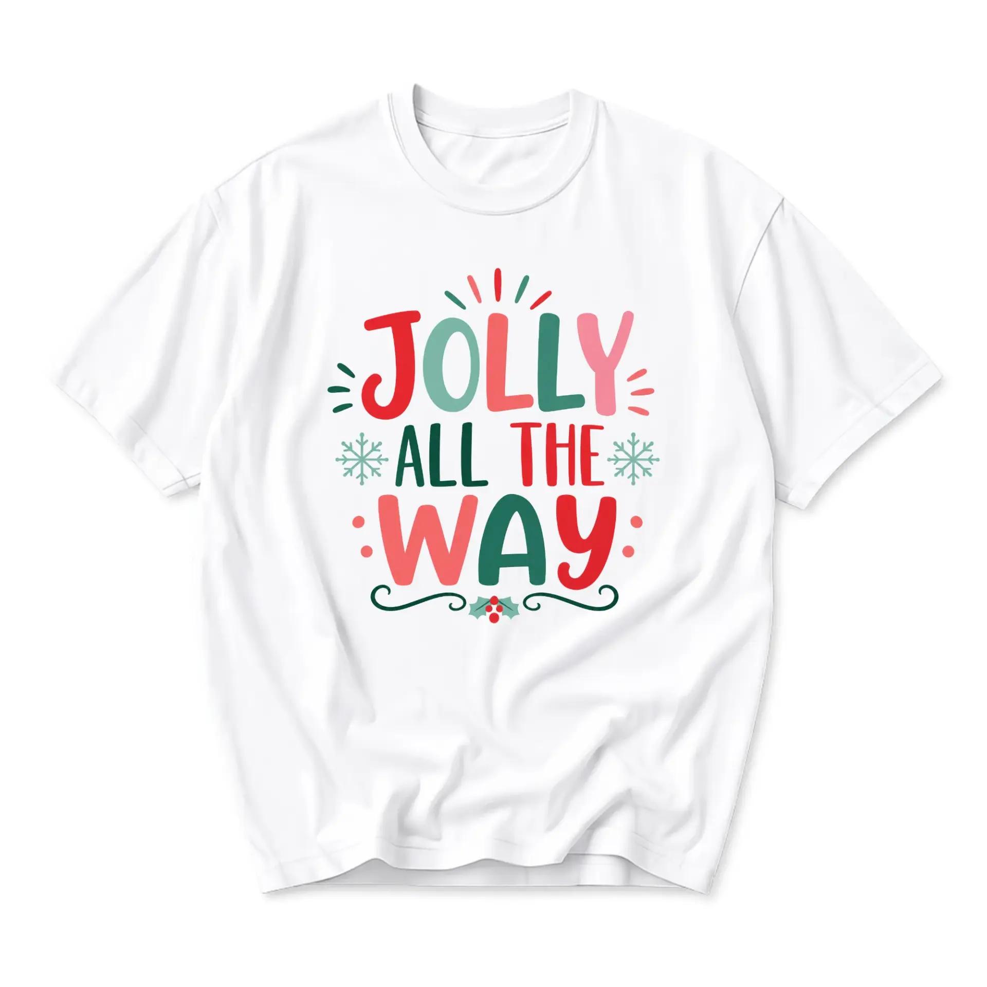 Graphic Tee Jolly All the Way Holiday T-Shirt Festive Season Unisex Crew Neck Casual Everyday Wear Soft Cotton Shirt
