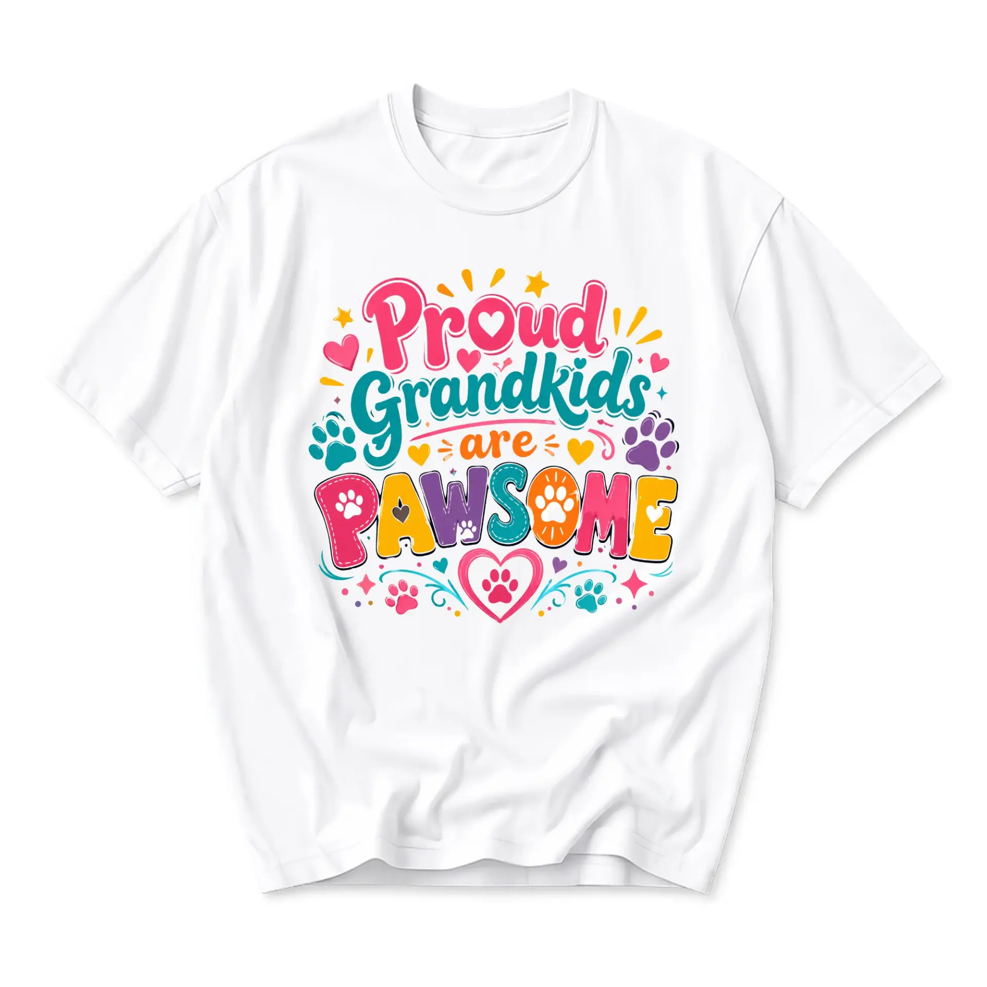 Graphic Tee Proud Grandkids Are Pawsome Lover Shirt Unisex Crew Neck Cotton
