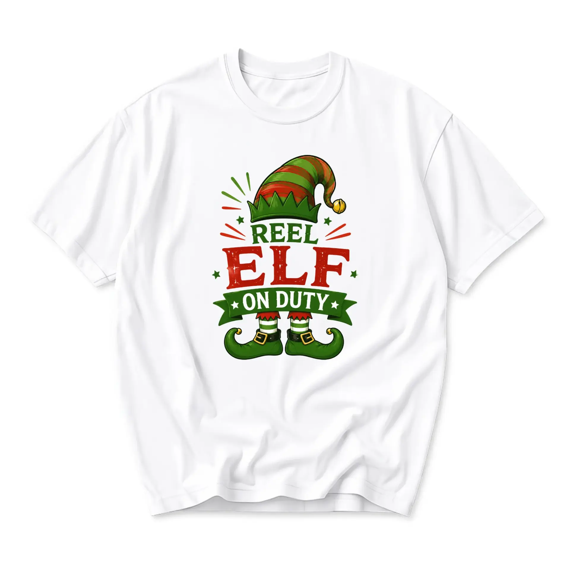 Funny Shirt Reel Elf on Duty Graphic Tee Seasonal Holiday Humor Casual Cotton Blend Unisex Crew Neck Graphic Printed