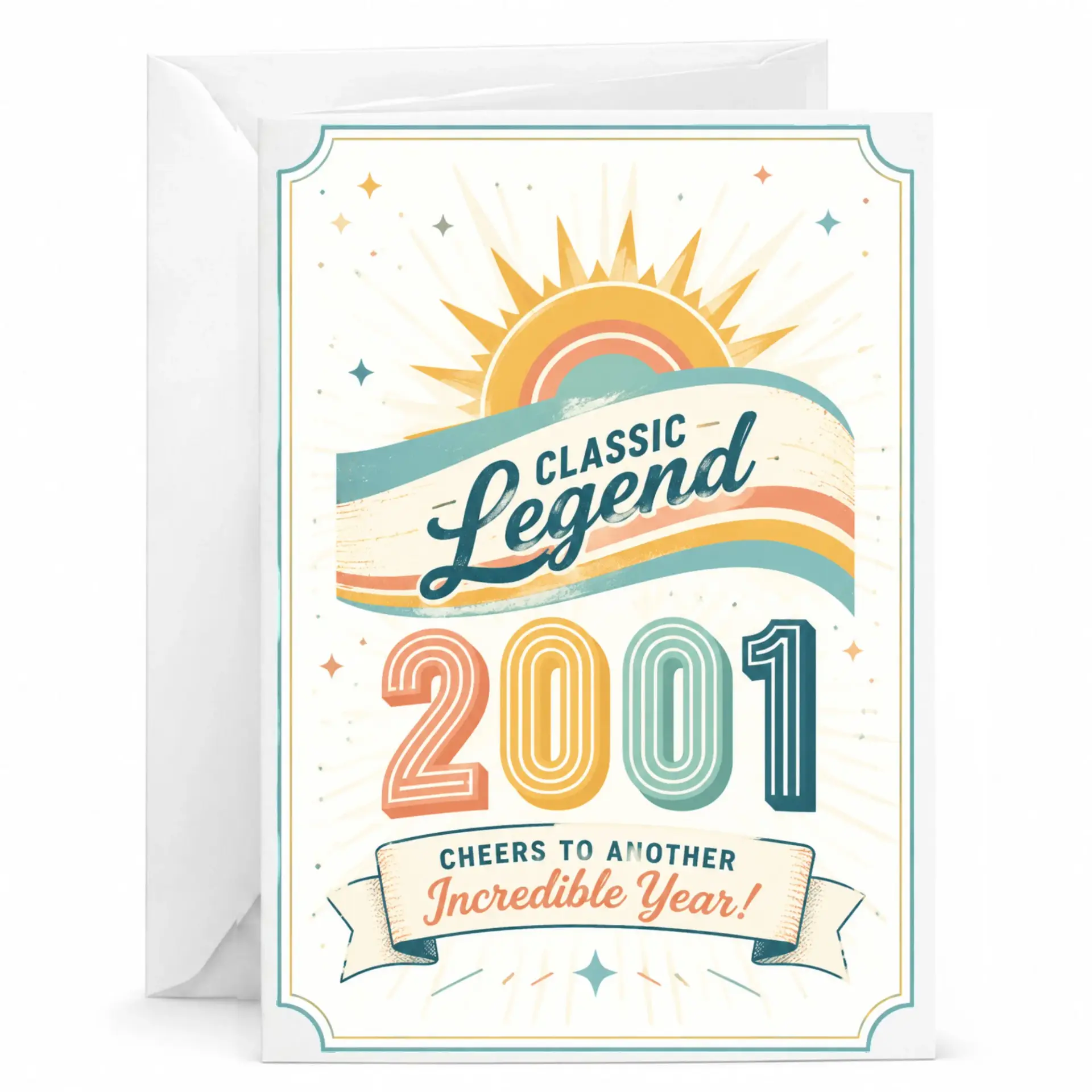 Birthday Card Classic Legend 2001 Cheers to Another Incredible Year Greeting Card with Matching White Envelope 5x7 Inches
