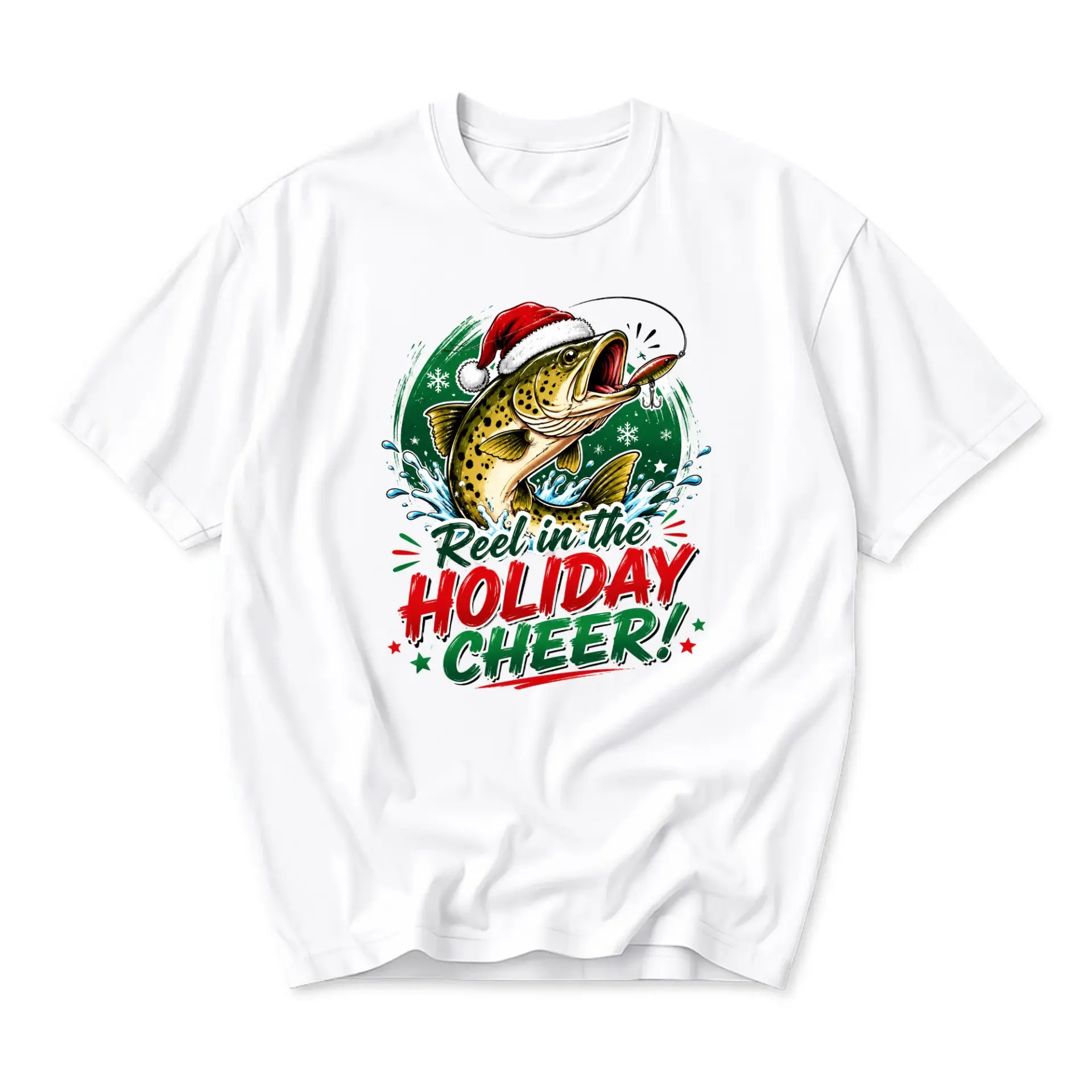 Funny Shirt Reel in the Holiday Cheer Fishing Graphic Tee Festive Fish