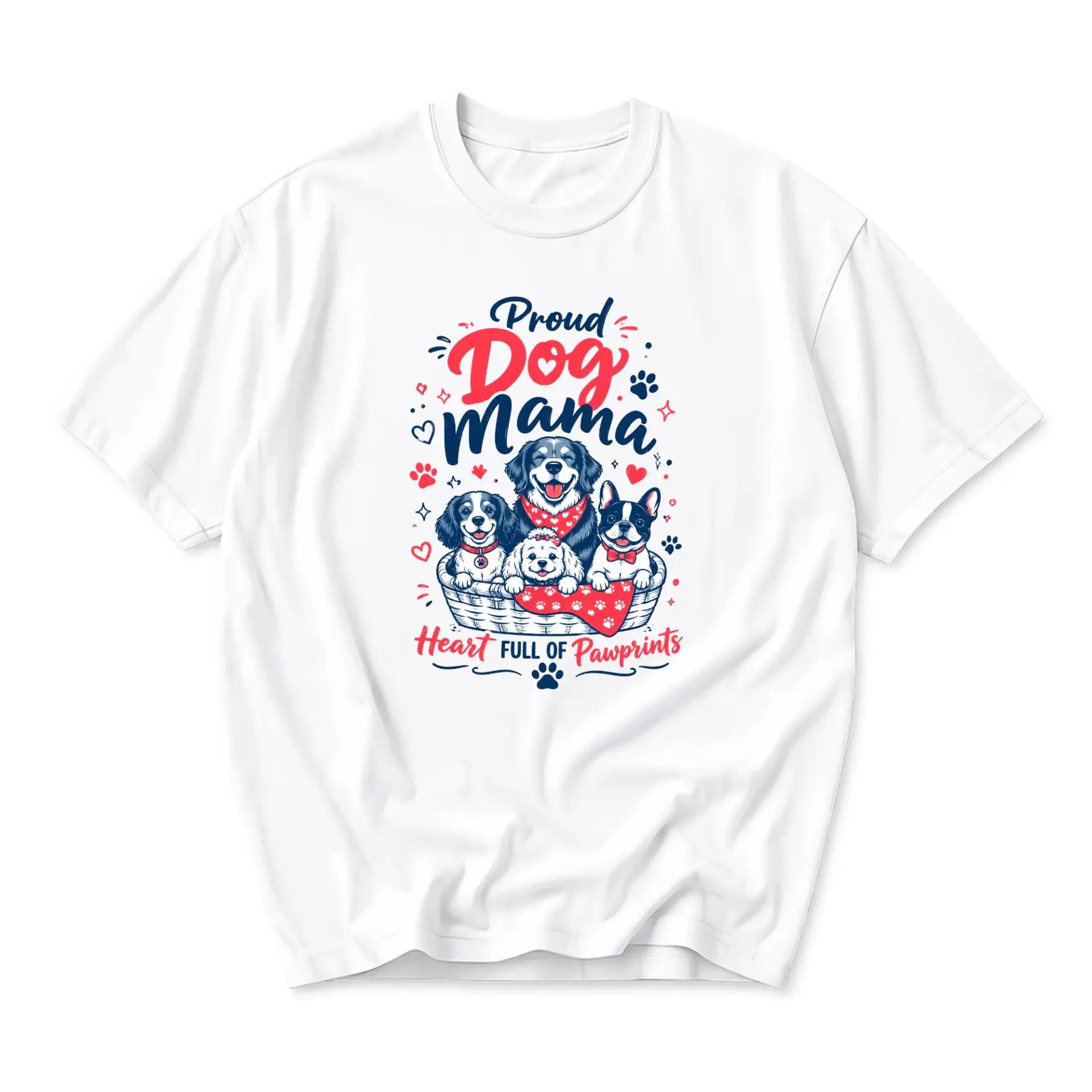 T-shirt Proud Dog Mama Heart Full of Pawprints Graphic Tee Unisex Crew Neck