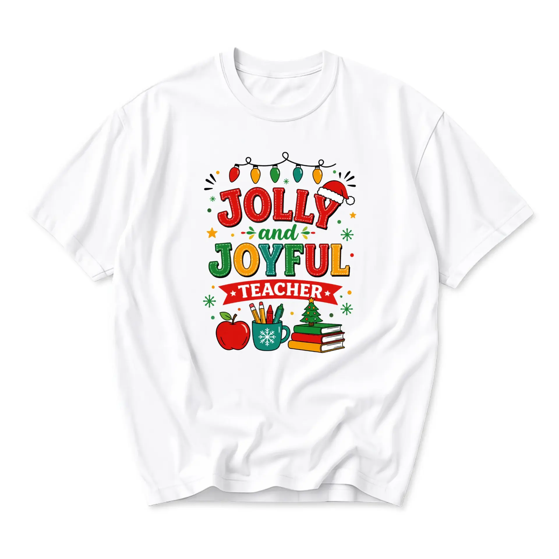 Funny Shirt Jolly and Joyful Teacher Graphic Tee Unisex Crew Neck Casual