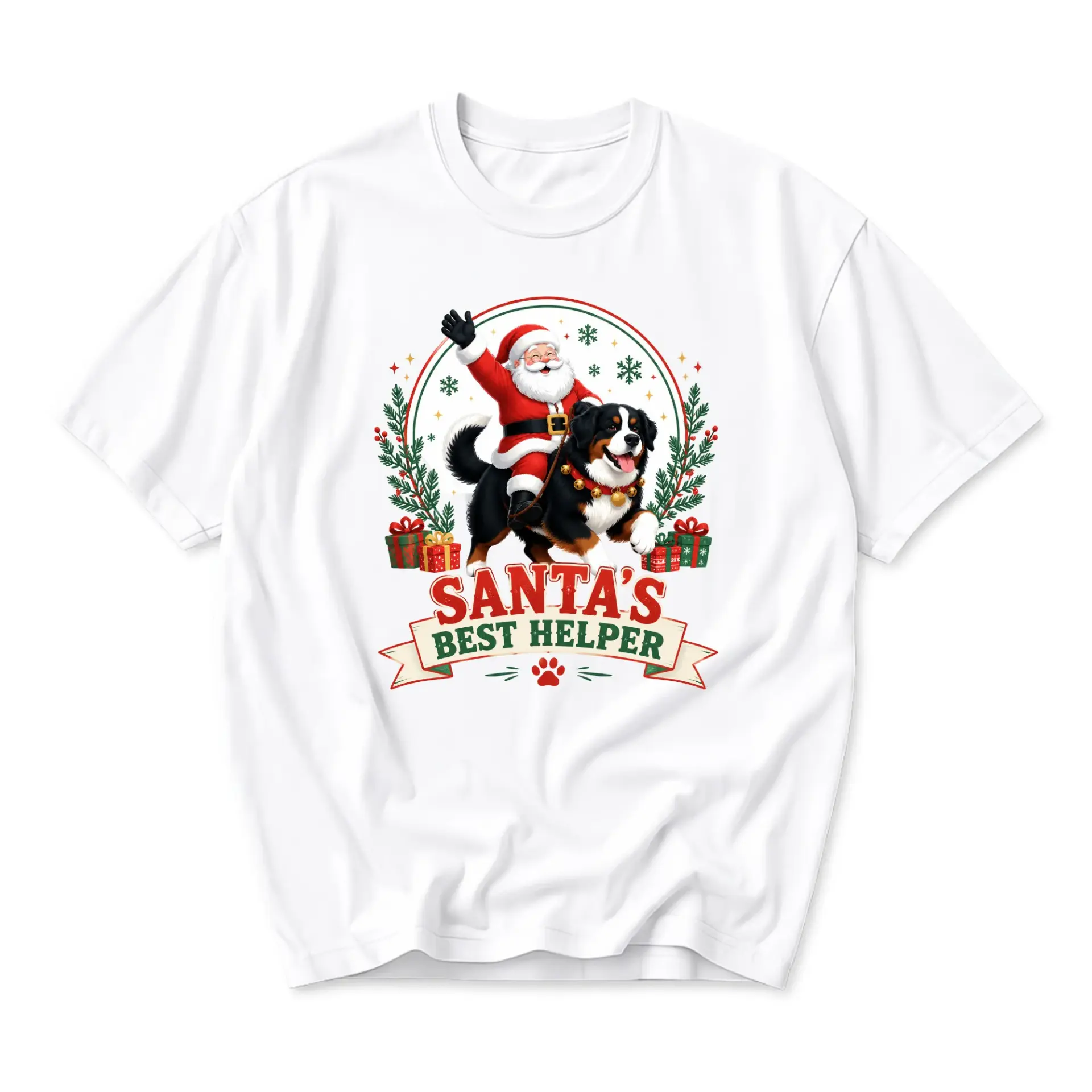 Graphic Tee Santa's Best Helper Bernese Mountain Dog Unisex Crew Neck Short