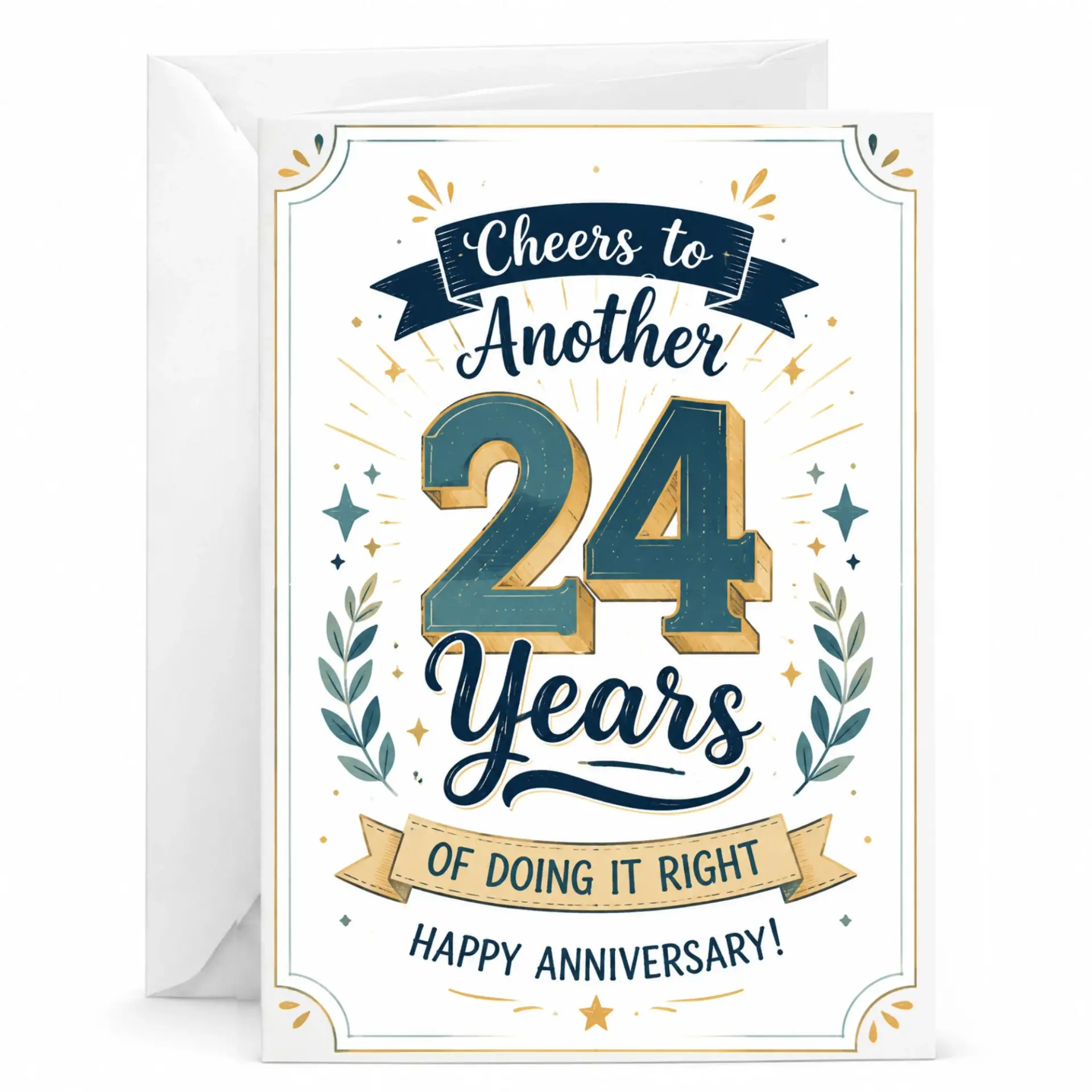 Greeting Card for 24th Anniversary Celebration Cheers to Another 24 Years of Doing It Right Elegant Milestone Card