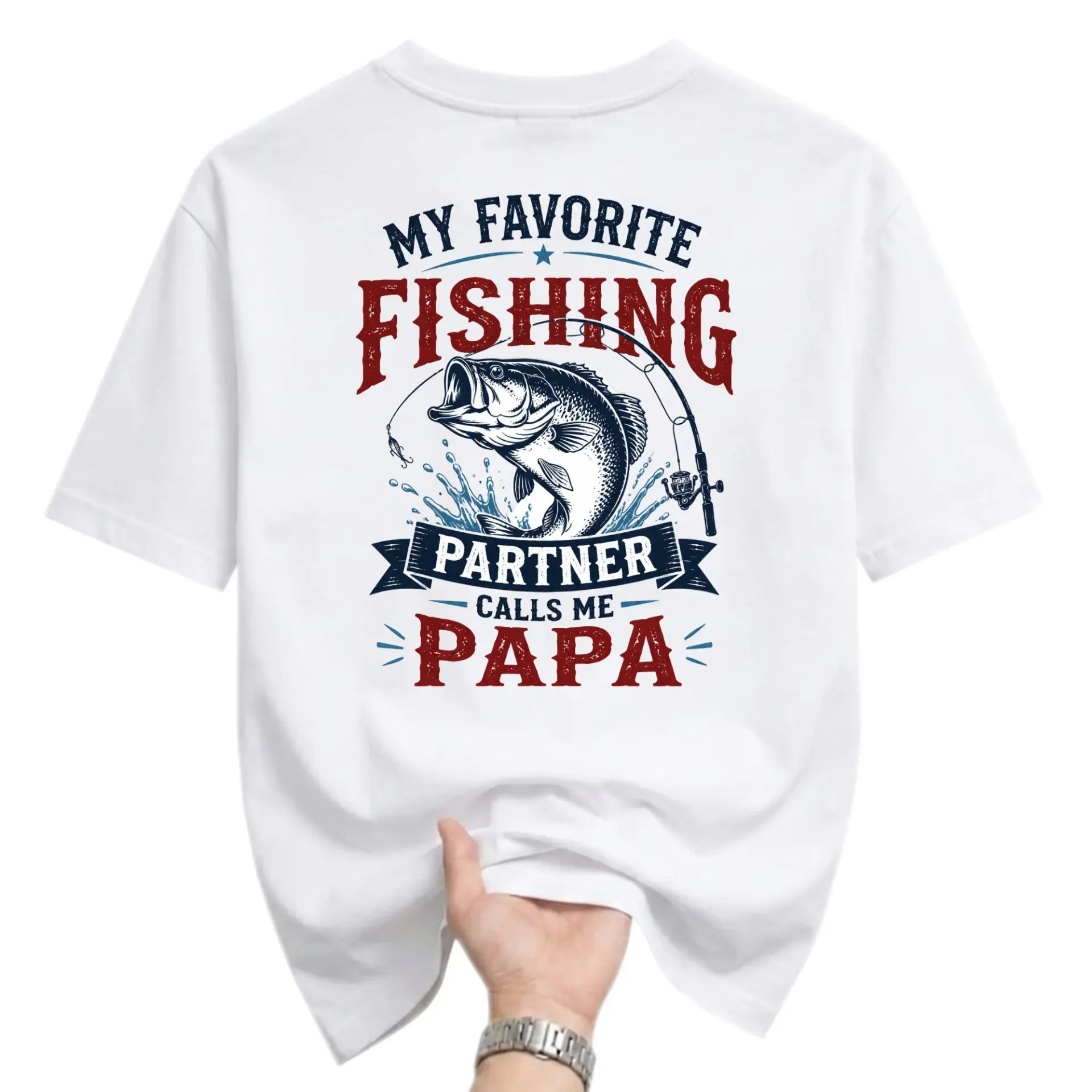 Funny Shirt My Favorite Fishing Partner Calls Me Papa Graphic Tee Unisex Crew Neck Casual Cotton Blend Apparel
