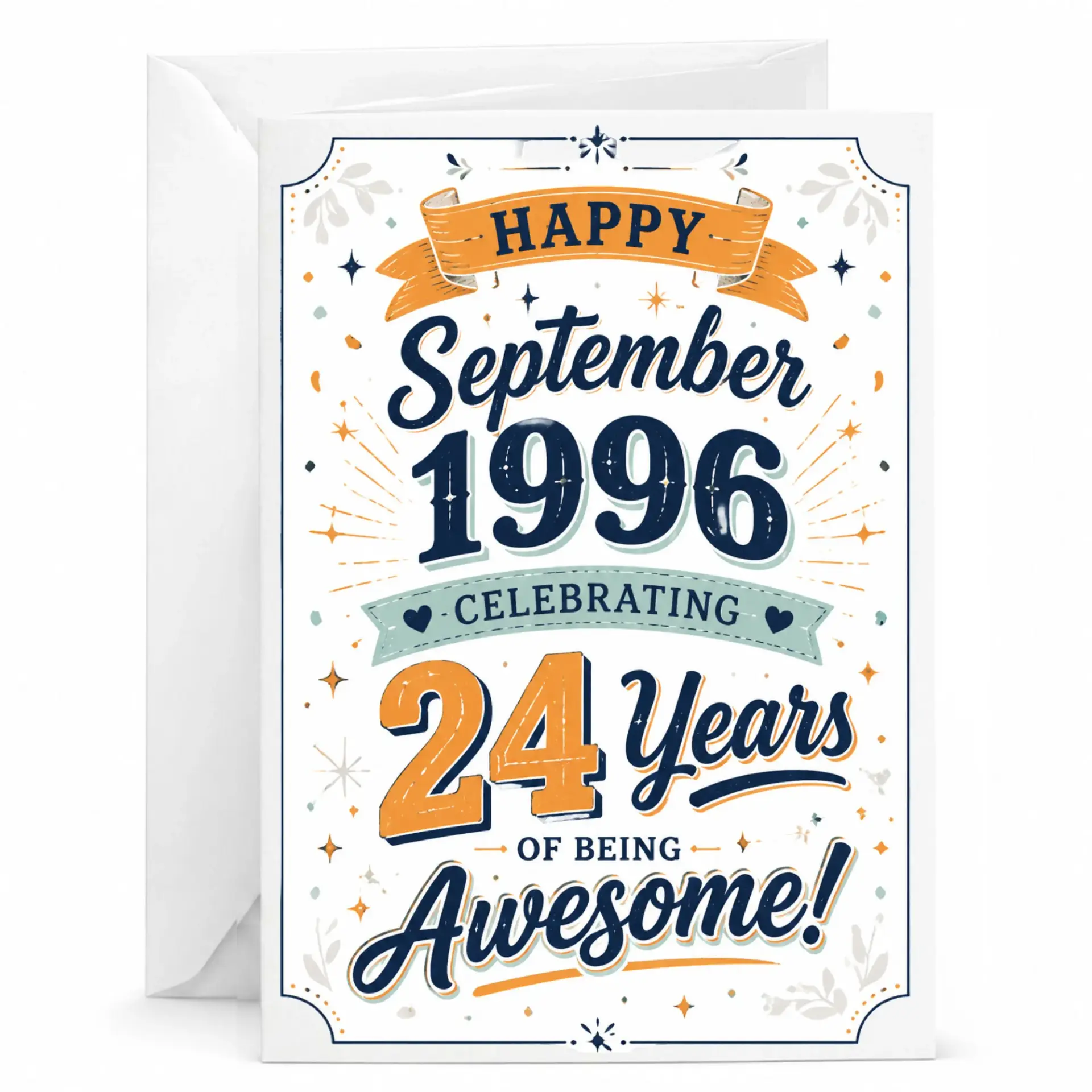 Birthday Card Happy September 1996 24 Years of Being Awesome Greeting Card for Milestone Birthday Celebration