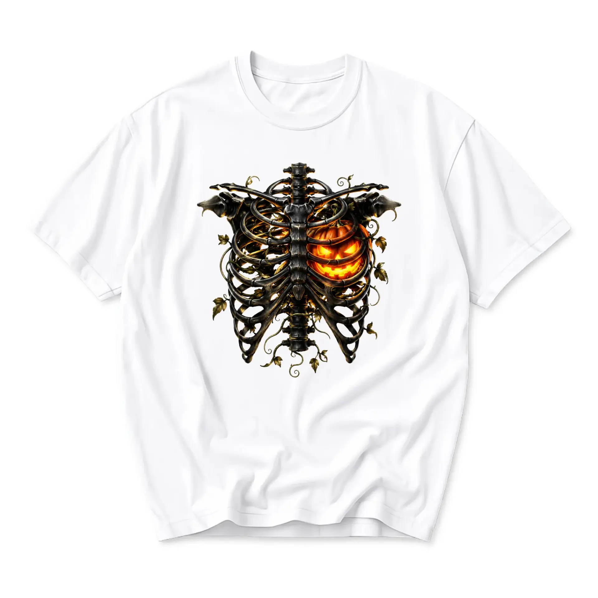 Graphic Tee Unisex Skeleton Pumpkin Ribcage Halloween Print Shirt Casual Everyday Apparel for Seasonal Style Lovers