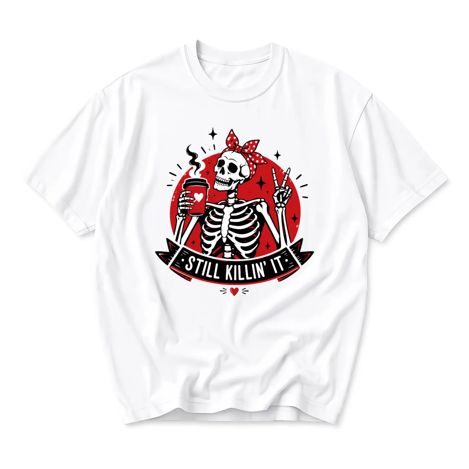 Funny Shirt Still Killin It Skeleton Graphic Tee Retro Skull Design Casual Unisex Cotton Crew Neck Short Sleeve Top