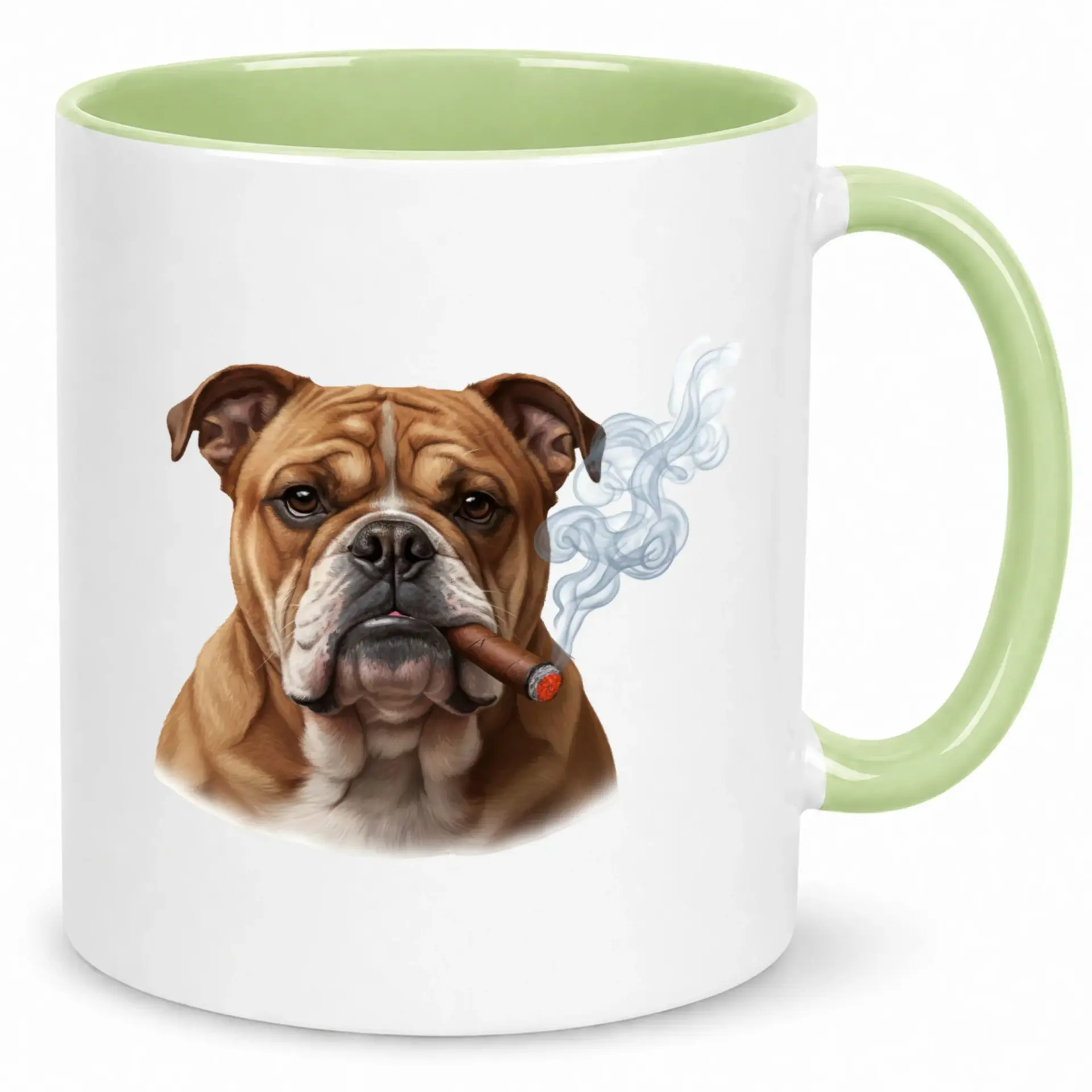 Funny Coffee Mug with Cigar Design Unique Animal Art Ceramic Beverage Cup Green Handle and Interior Novelty Drinkware Gift