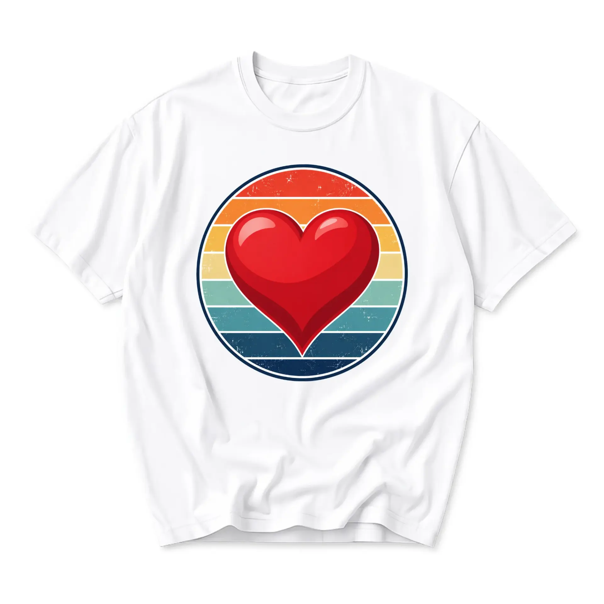 Graphic Tee Unisex Heart Sunset Retro Style Shirt for Casual Wear Comfortable Everyday Cotton Blend Crew Neck Top