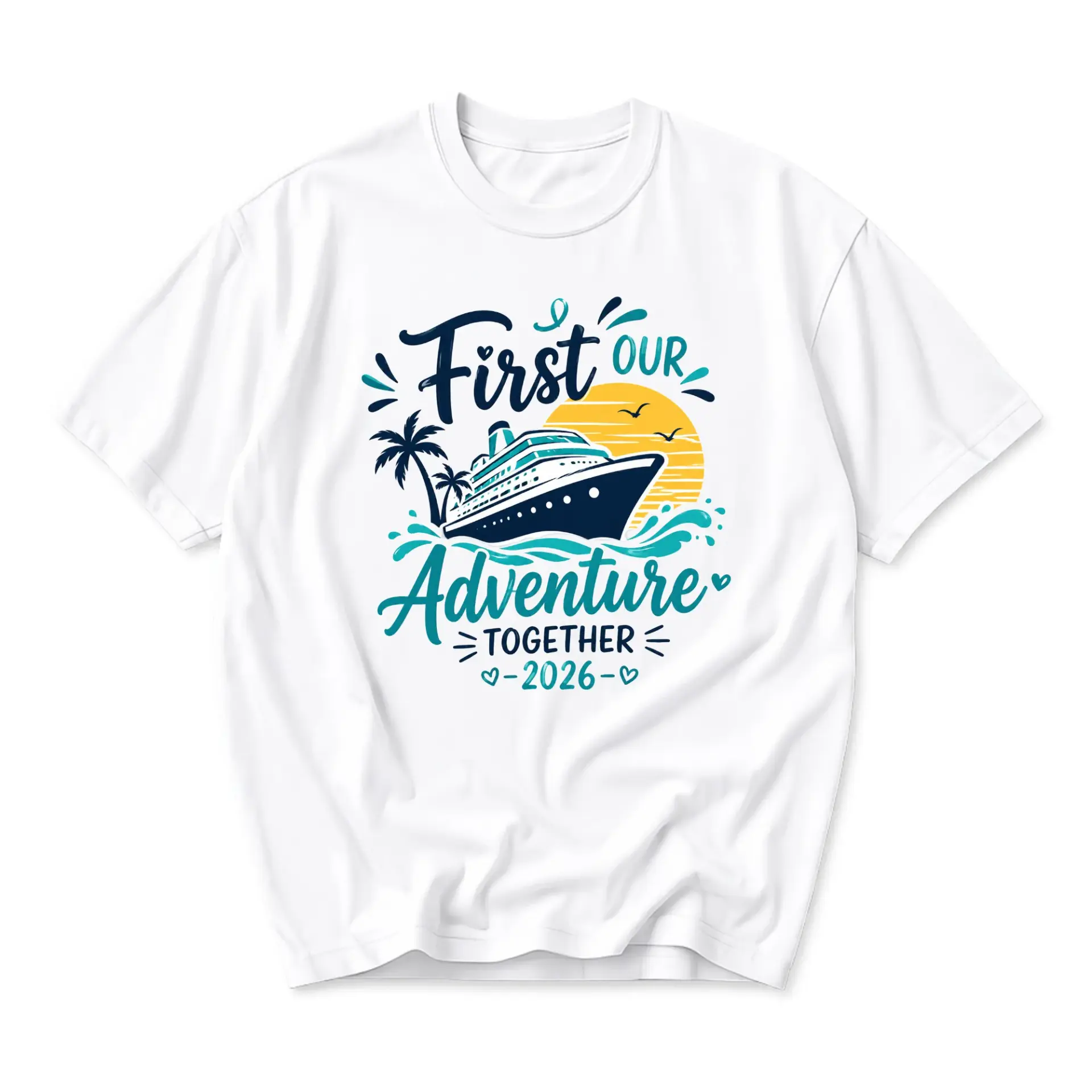 Graphic Tee First Our Adventure Together 2026 Cruise Vacation Unisex Crew Neck Short Sleeve Casual Cotton Blend Shirt