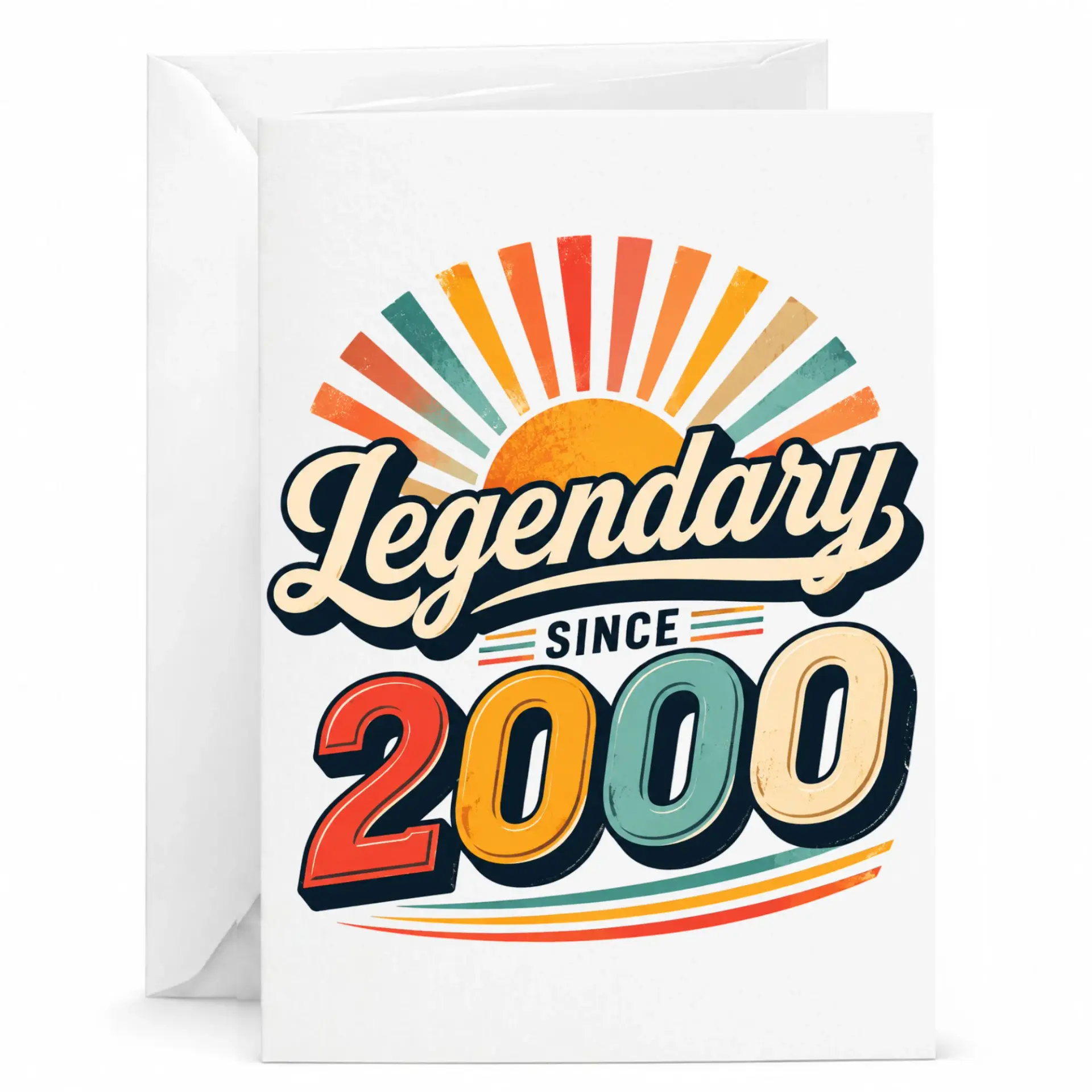Birthday Card Legendary Since 2000 Vintage Style Retro Sun Greeting Card with Envelope for Milestone Celebrations