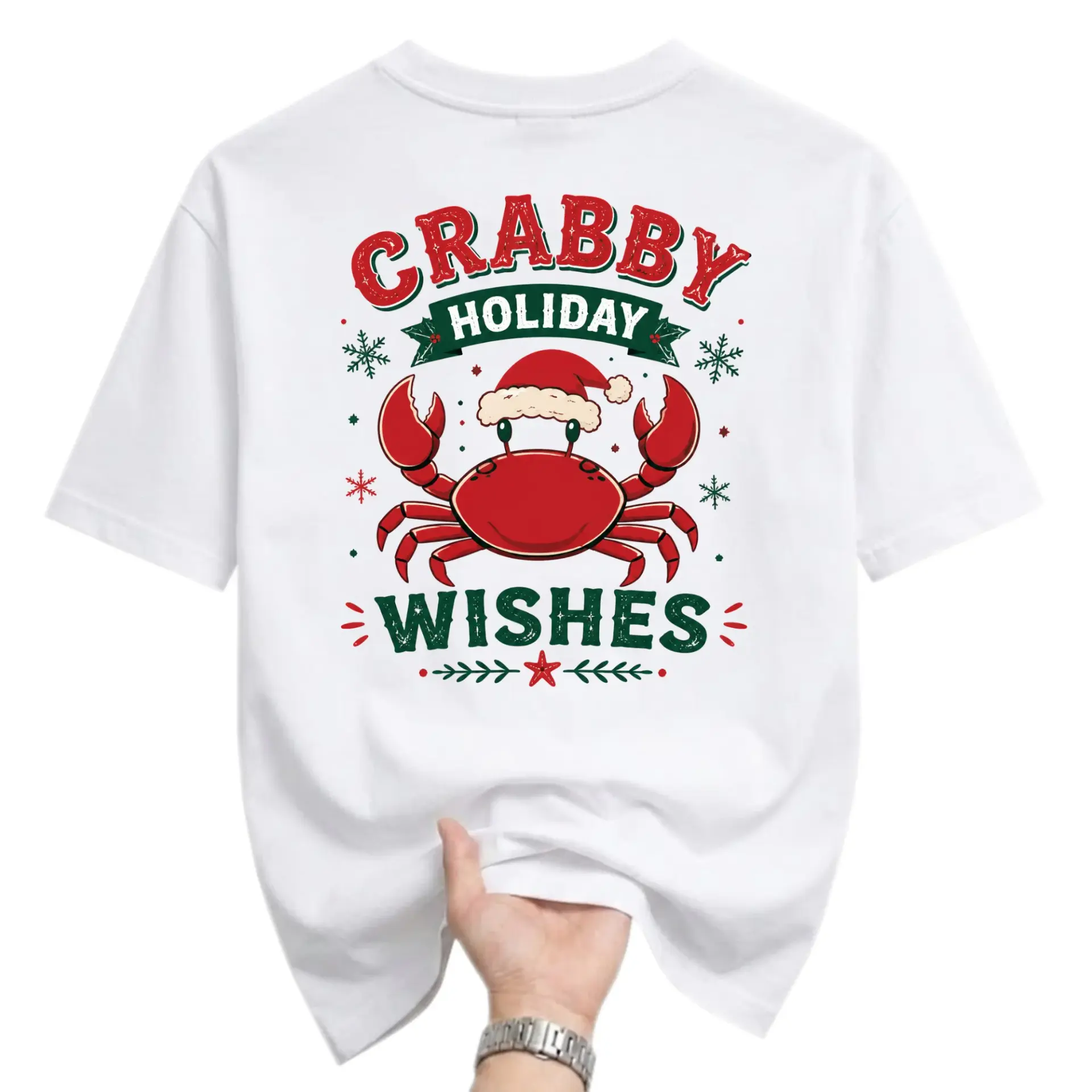 Graphic Tee Crabby Holiday Wishes Christmas Crab Unisex Shirt Seasonal Short Sleeve Crew Neck Casual Cotton Top