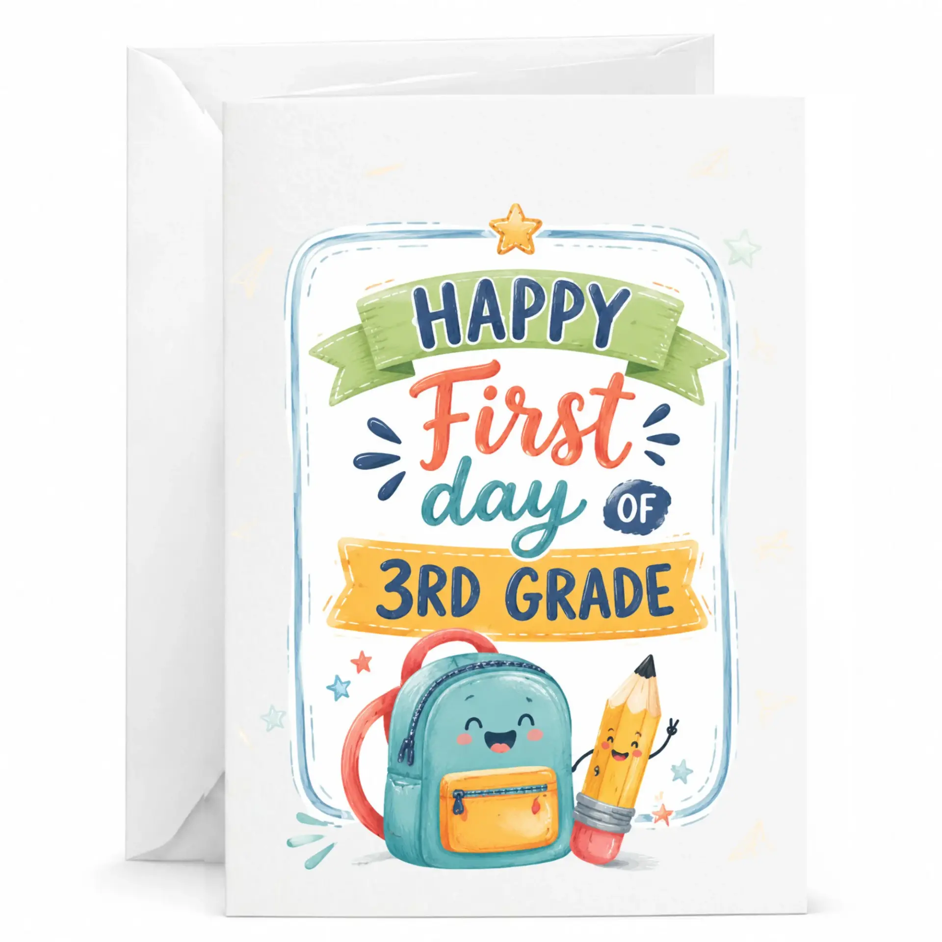 Greeting Card Happy First Day of 3rd Cute and Pencil Illustrated Design for Special Academic