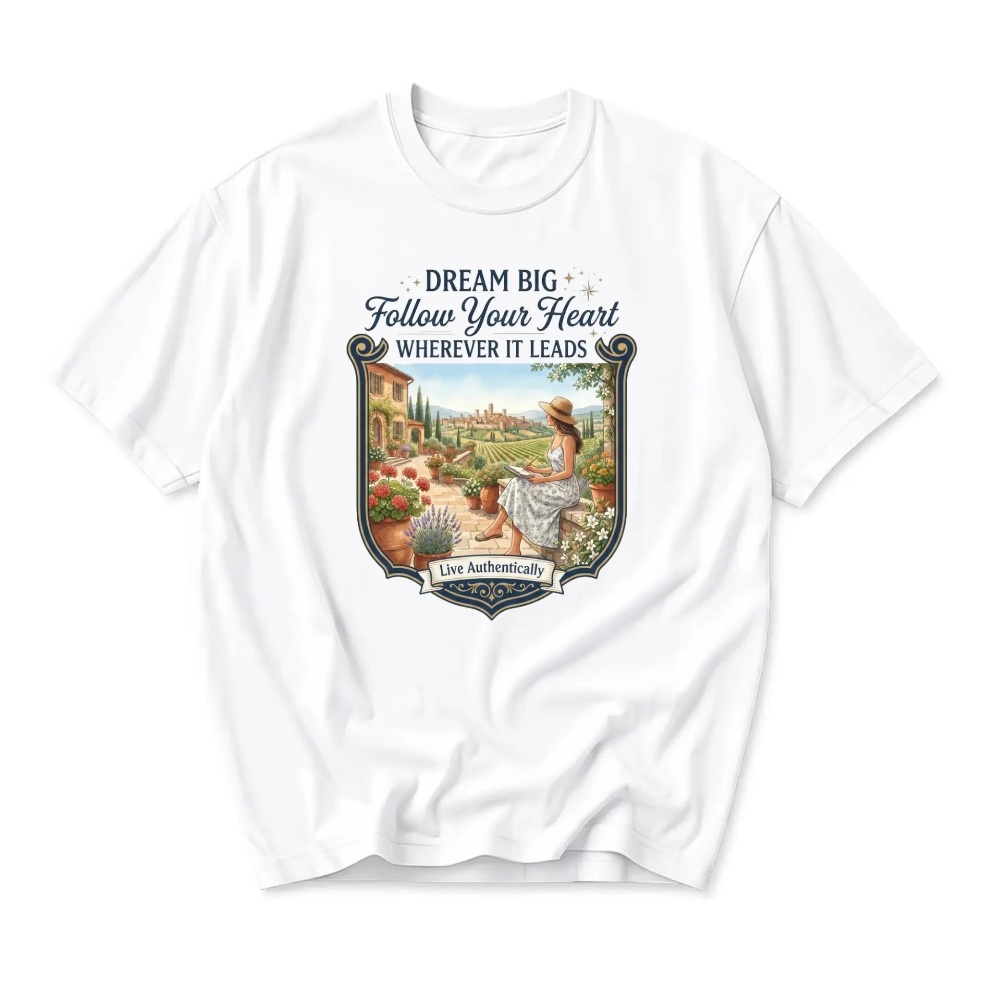 Graphic Tee Dream Big Follow Your Heart Artistic Illustration Unisex Crew Neck Short Sleeve Casual Cotton Blend Shirt